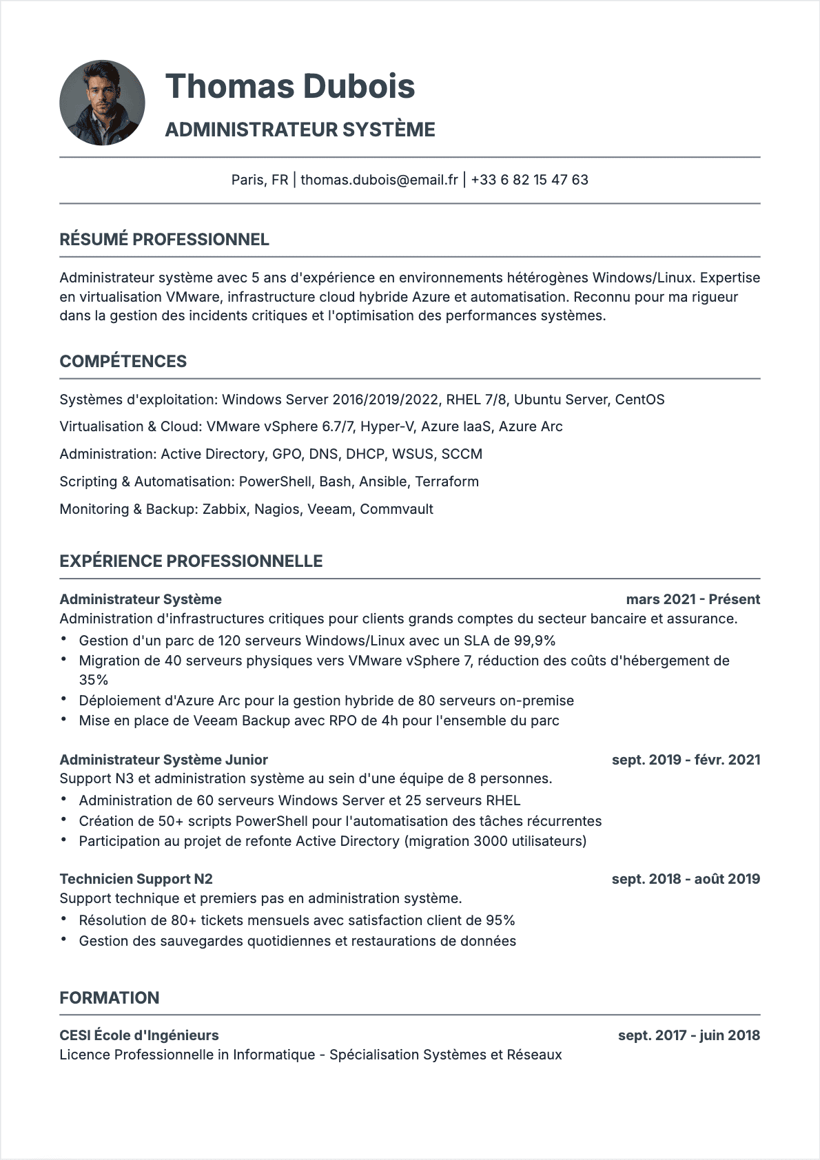 CV Administrateur système Confirmé - CV Administrateur système