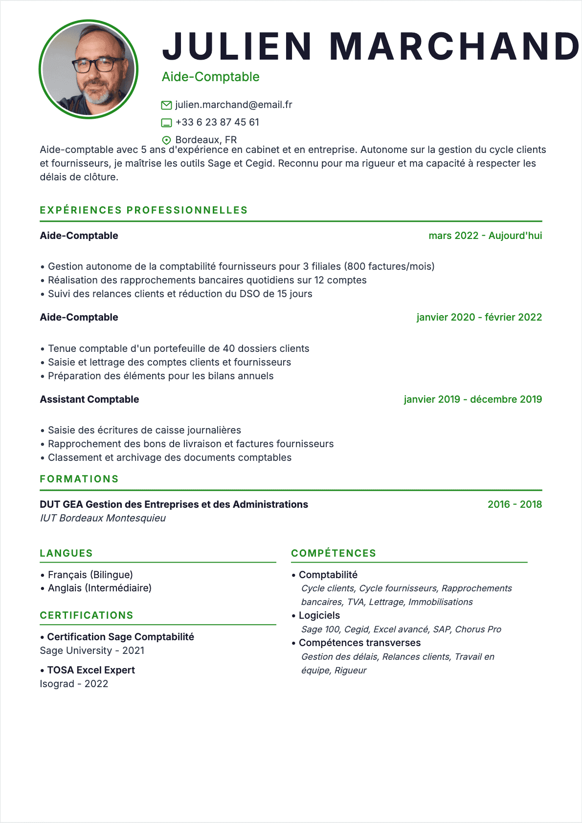 Aide-comptable Confirmé - CV Aide-comptable