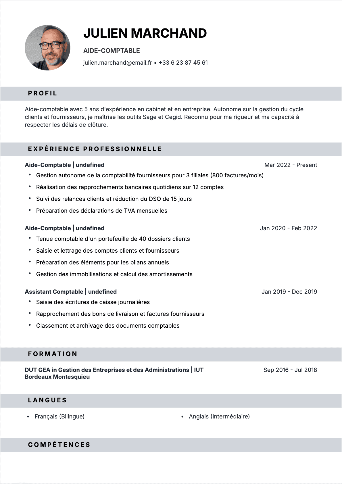Aide-comptable Confirmé - CV Aide-comptable