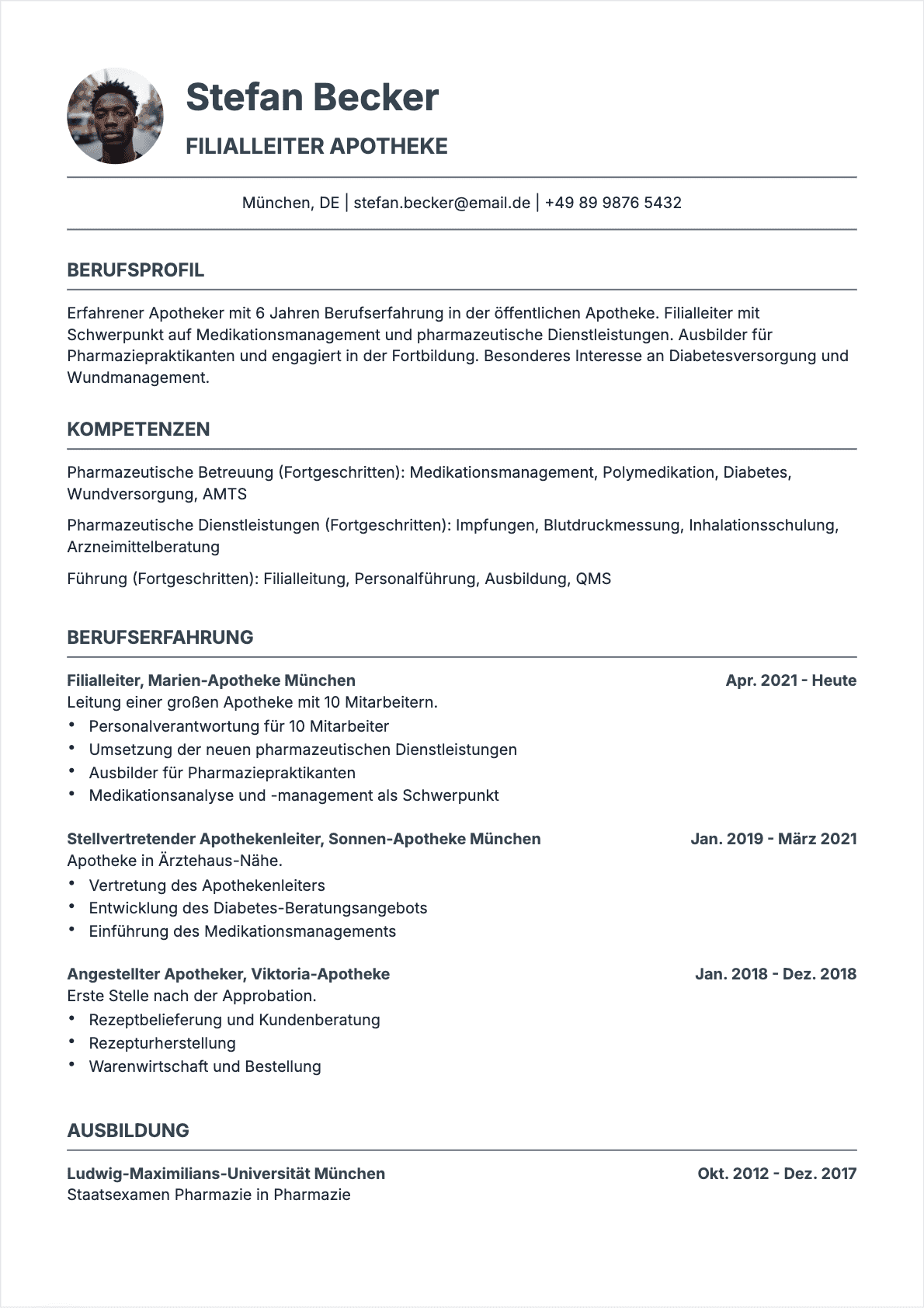 CV Apotheker Confirmé - Apotheker Lebenslauf