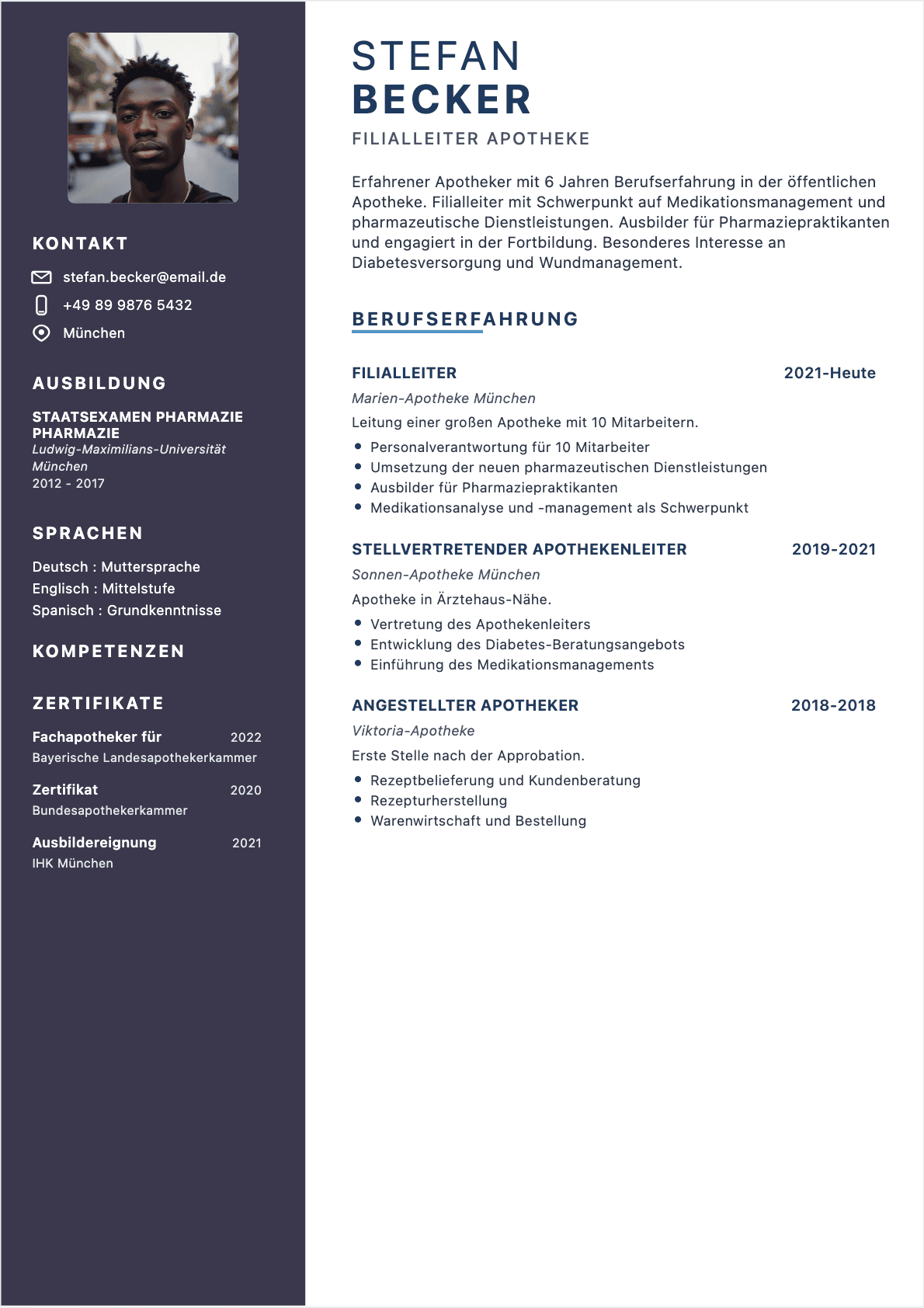 CV Apotheker Confirmé - Apotheker Lebenslauf