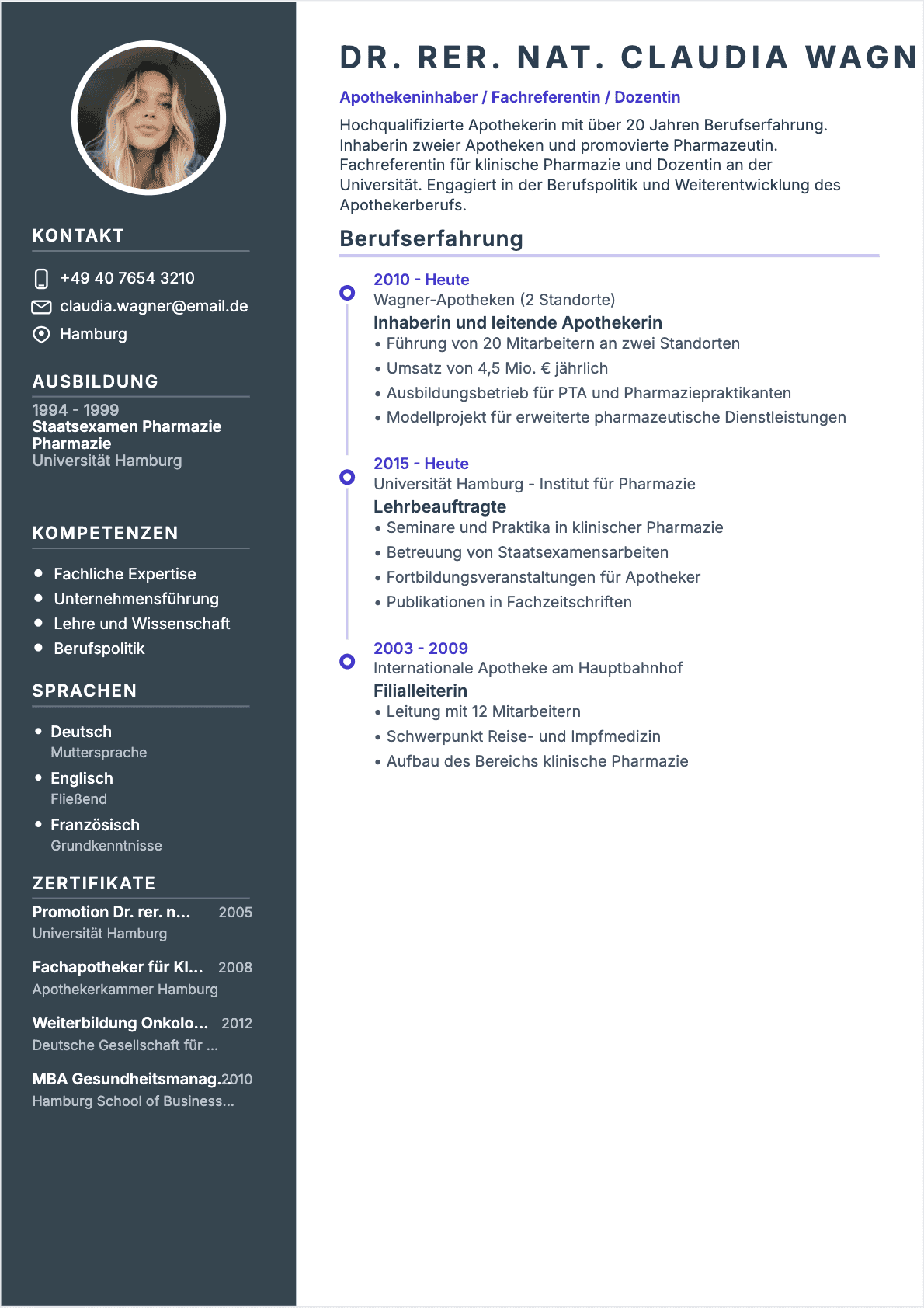 Apotheker Senior - Apotheker Lebenslauf