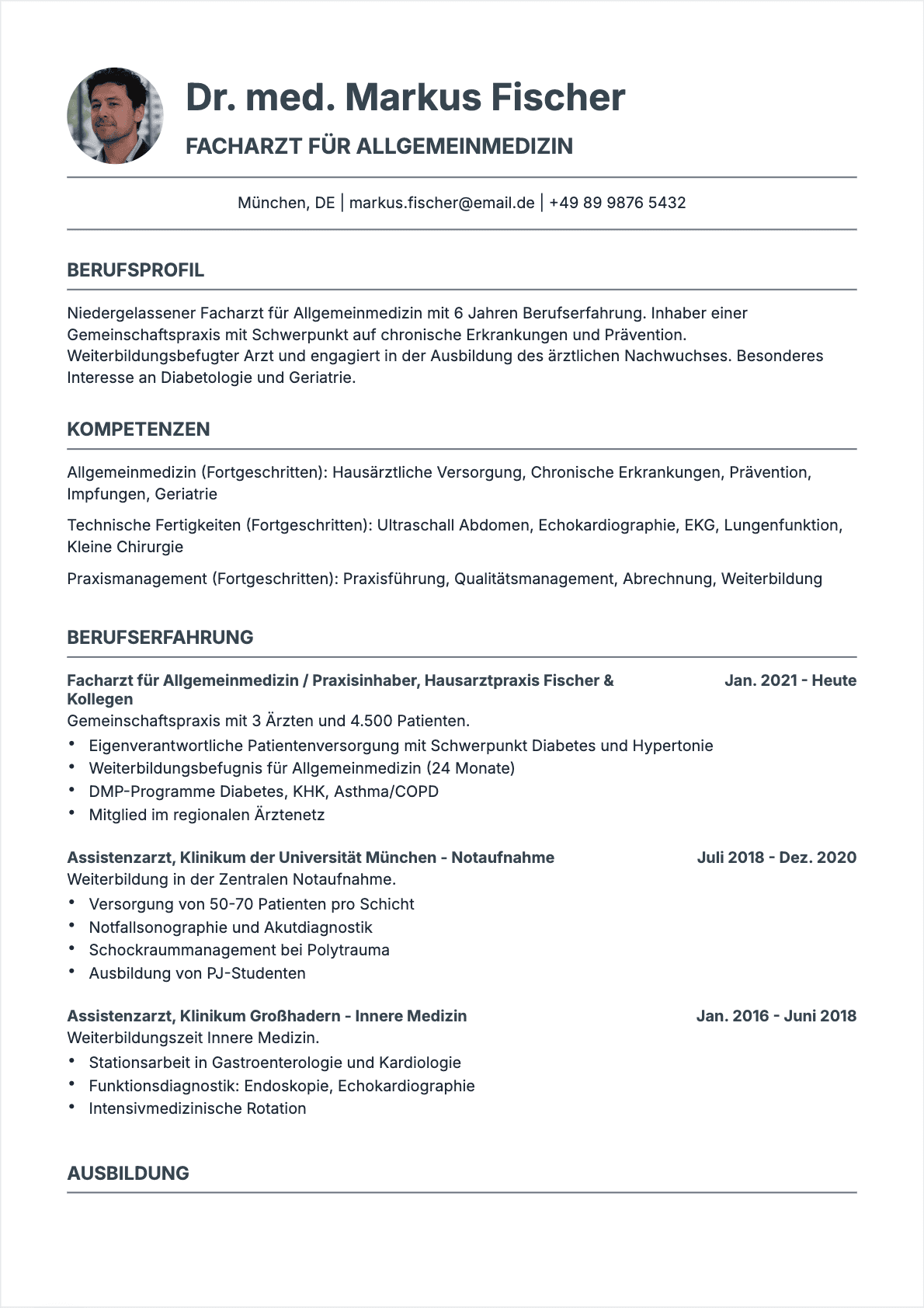 CV Arzt Confirmé - Arzt Lebenslauf