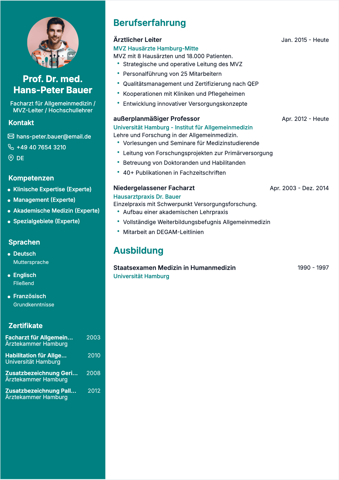 CV Arzt Senior - Arzt Lebenslauf