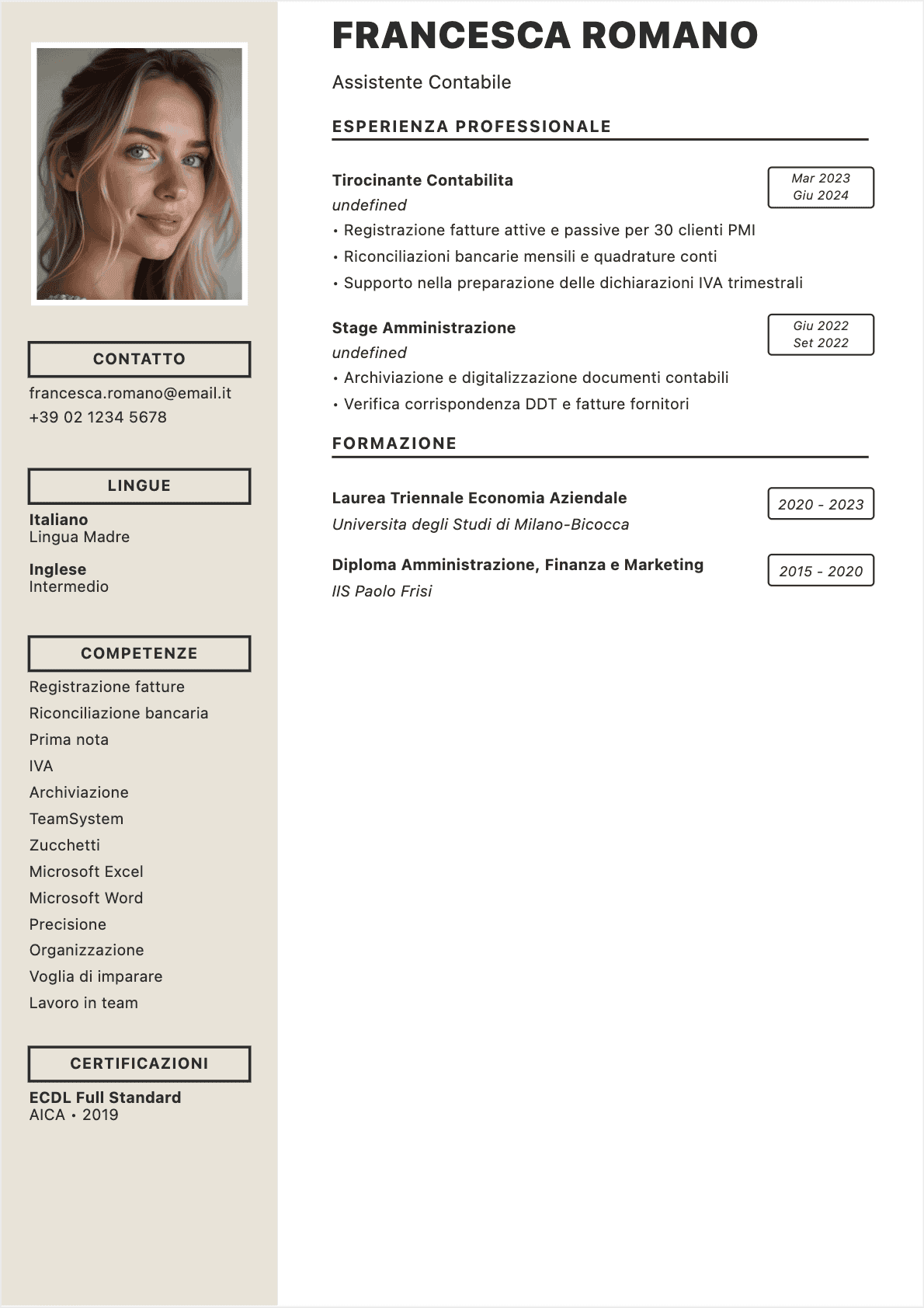 CV Assistente contabile Junior - CV Assistente contabile