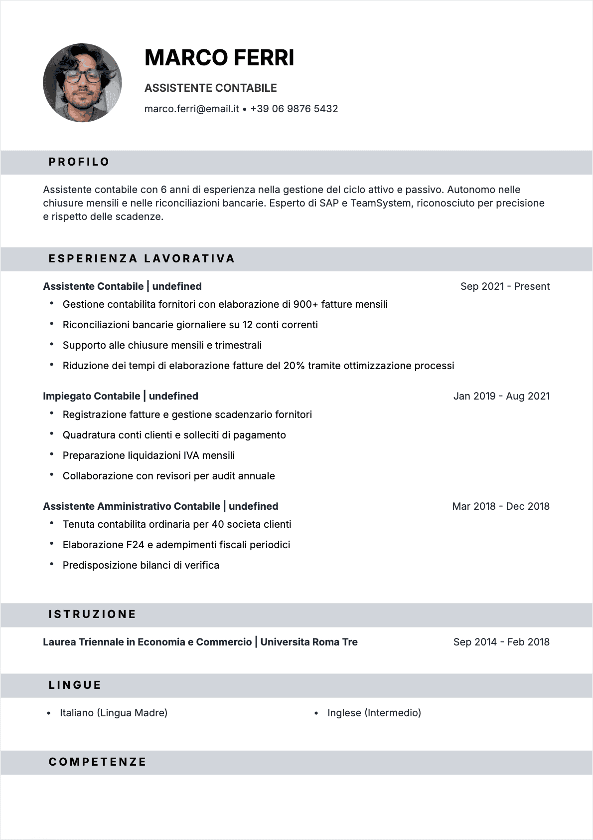 CV Assistente contabile Confirmé - CV Assistente contabile