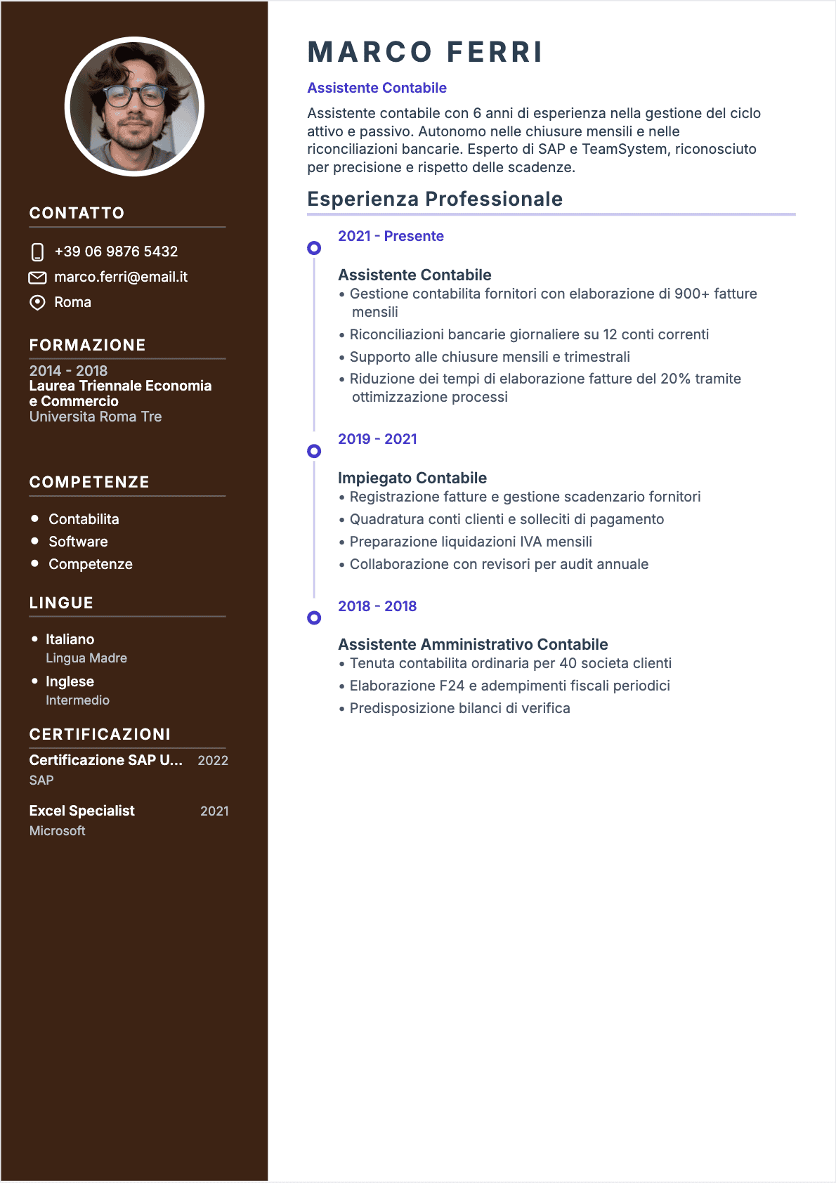 Assistente contabile Confirmé - CV Assistente contabile