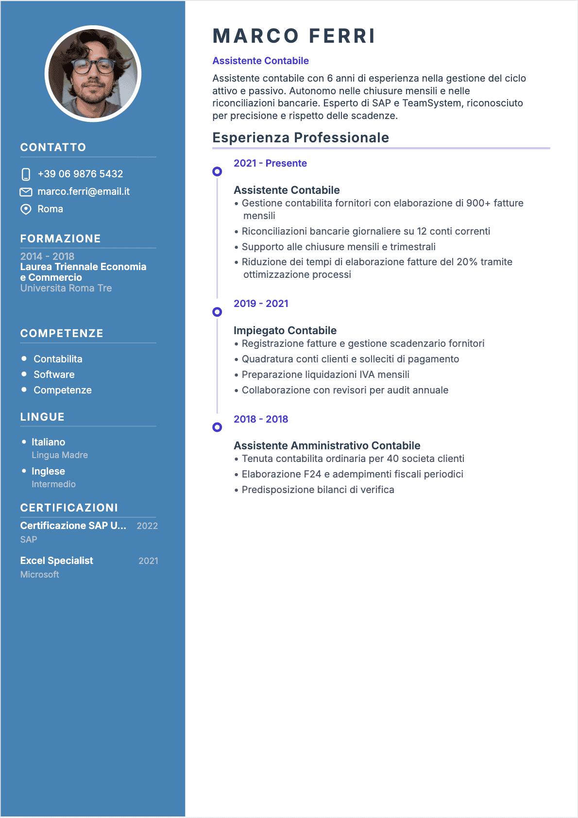 Assistente contabile Confirmé - CV Assistente contabile
