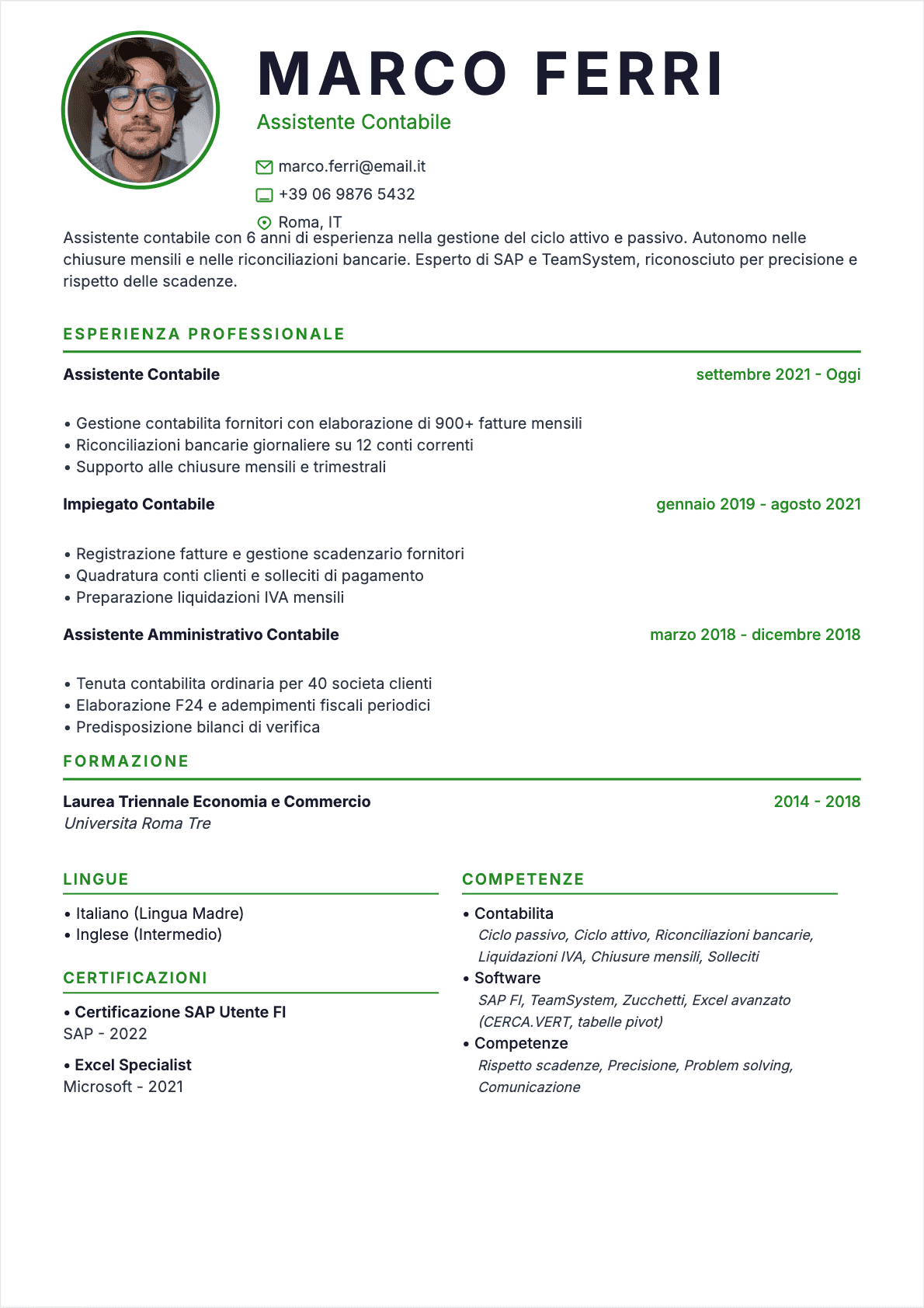 CV Assistente contabile Confirmé - CV Assistente contabile