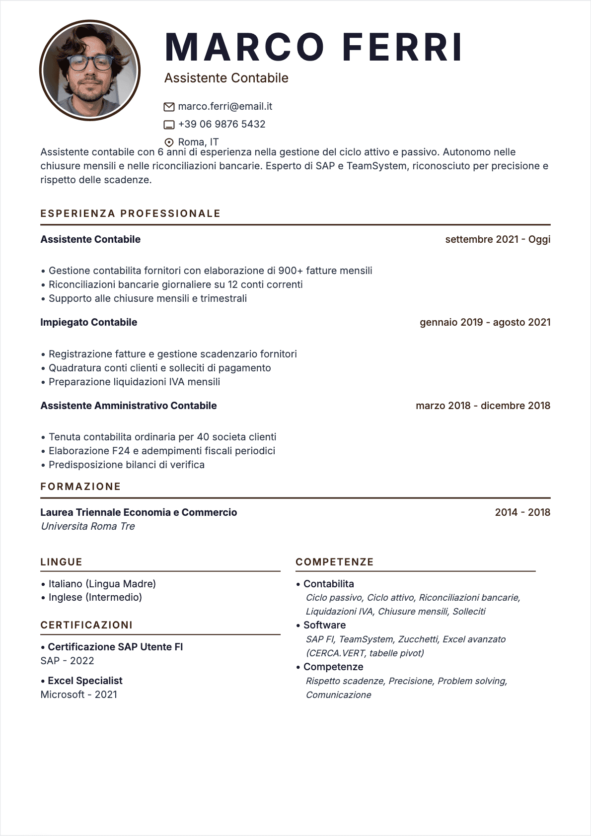 CV Assistente contabile