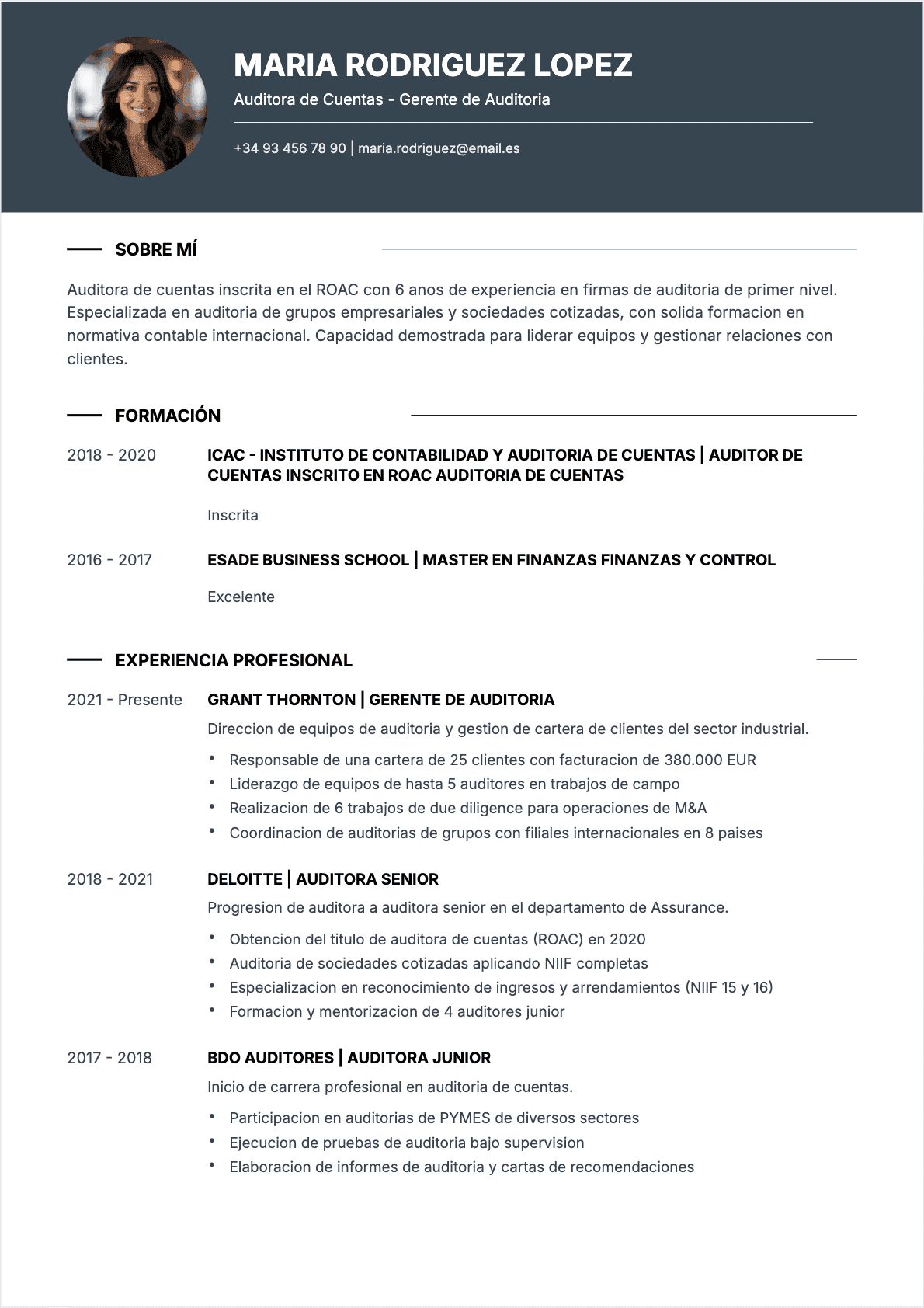 Plantilla de CV Chartered Accountant - Nivel Intermediate | Plantilla profesional optimizada ATS