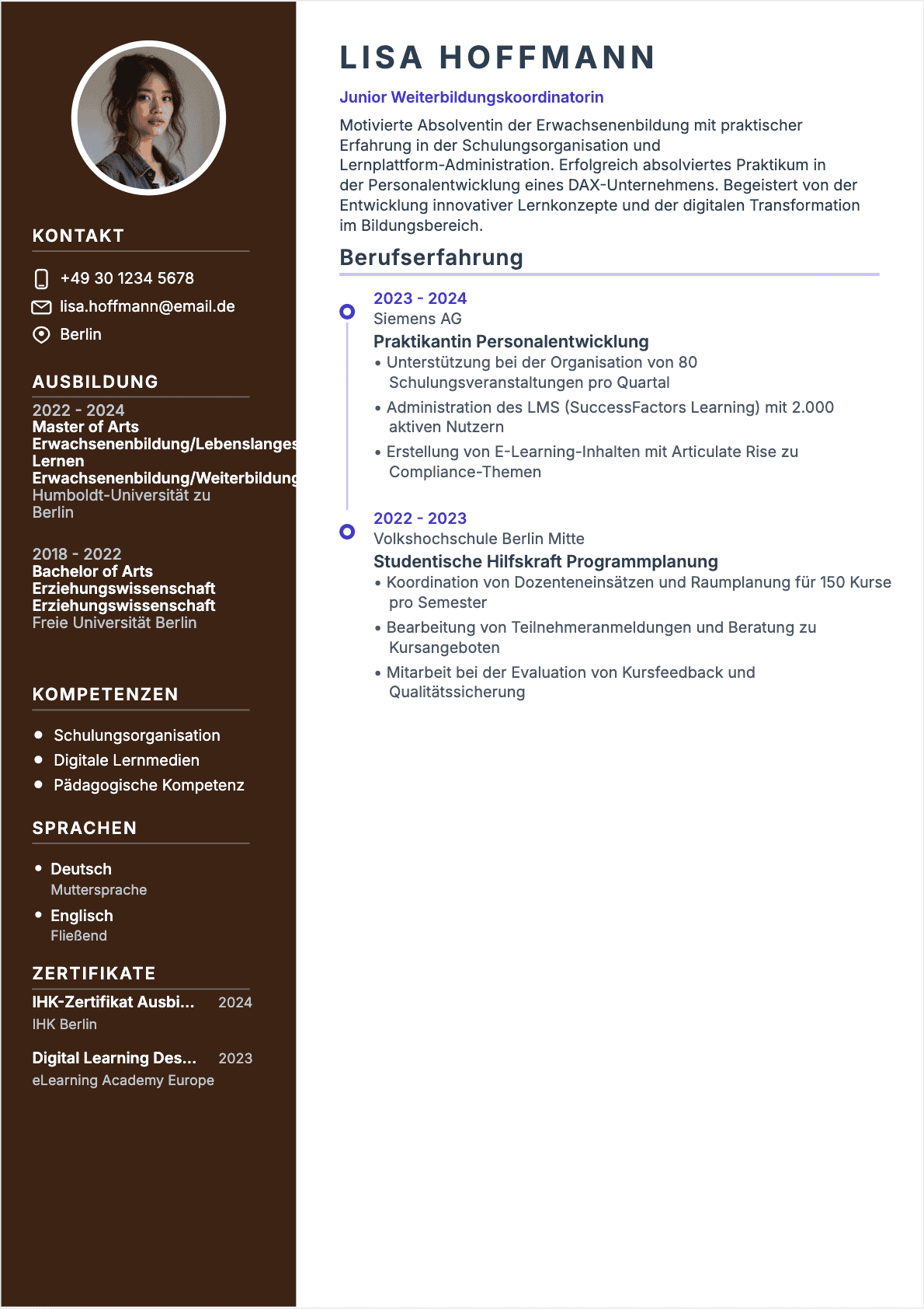 CV Ausbildungskoordinator Junior - Ausbildungskoordinator Lebenslauf