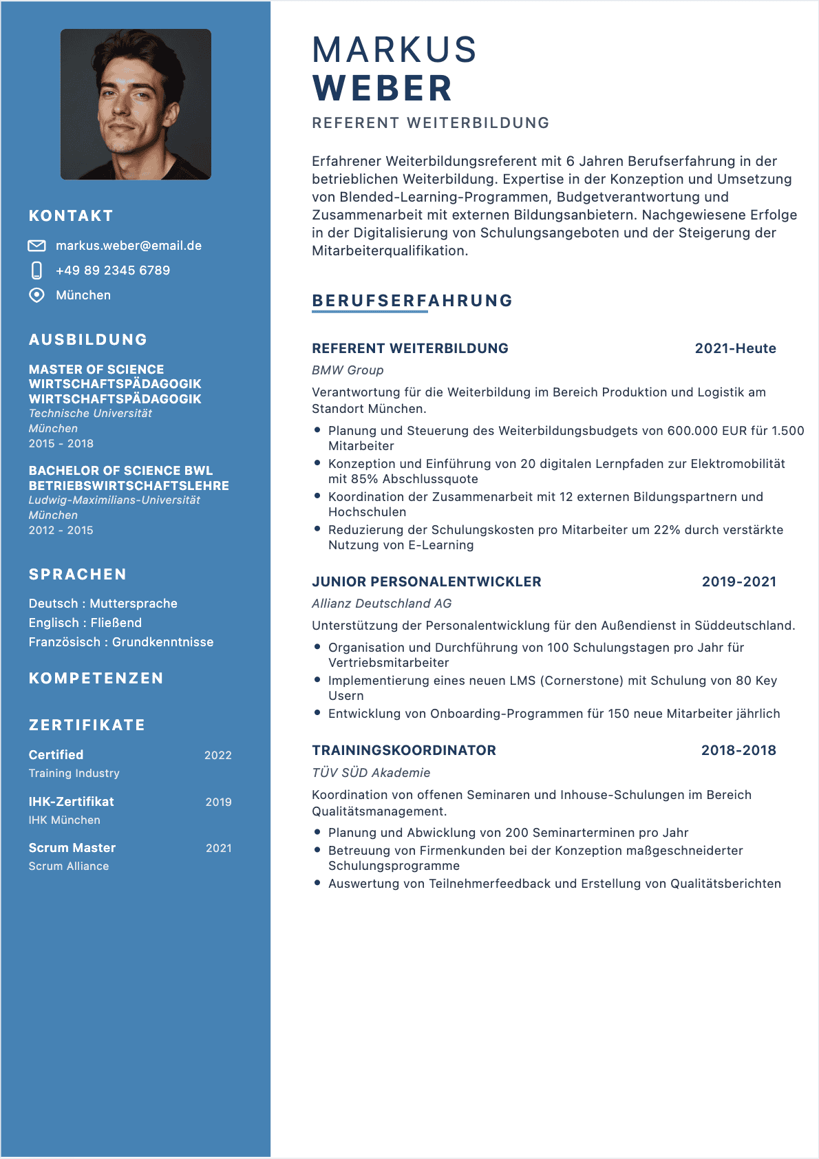 CV Ausbildungskoordinator Confirmé - Ausbildungskoordinator Lebenslauf