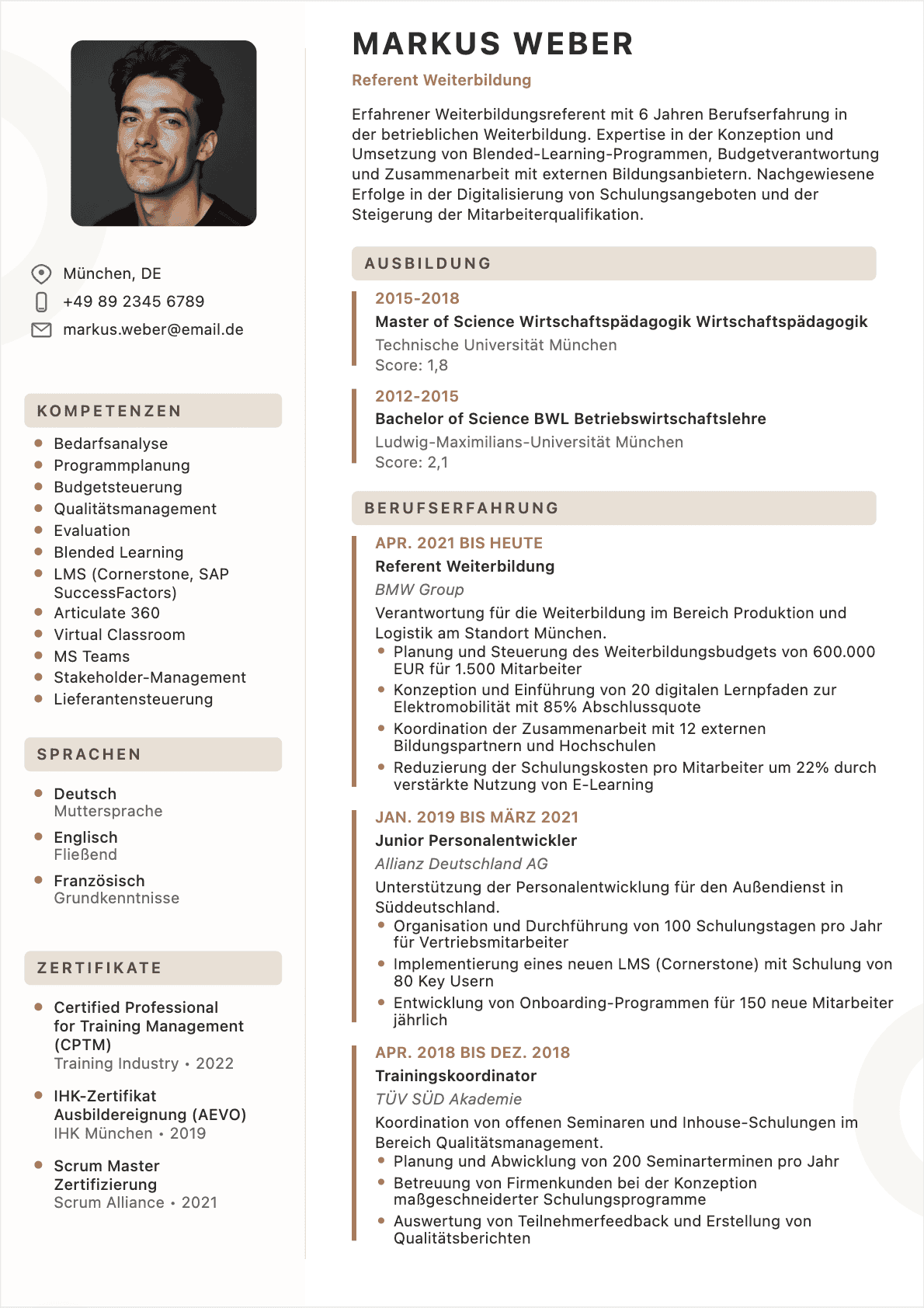 CV Ausbildungskoordinator