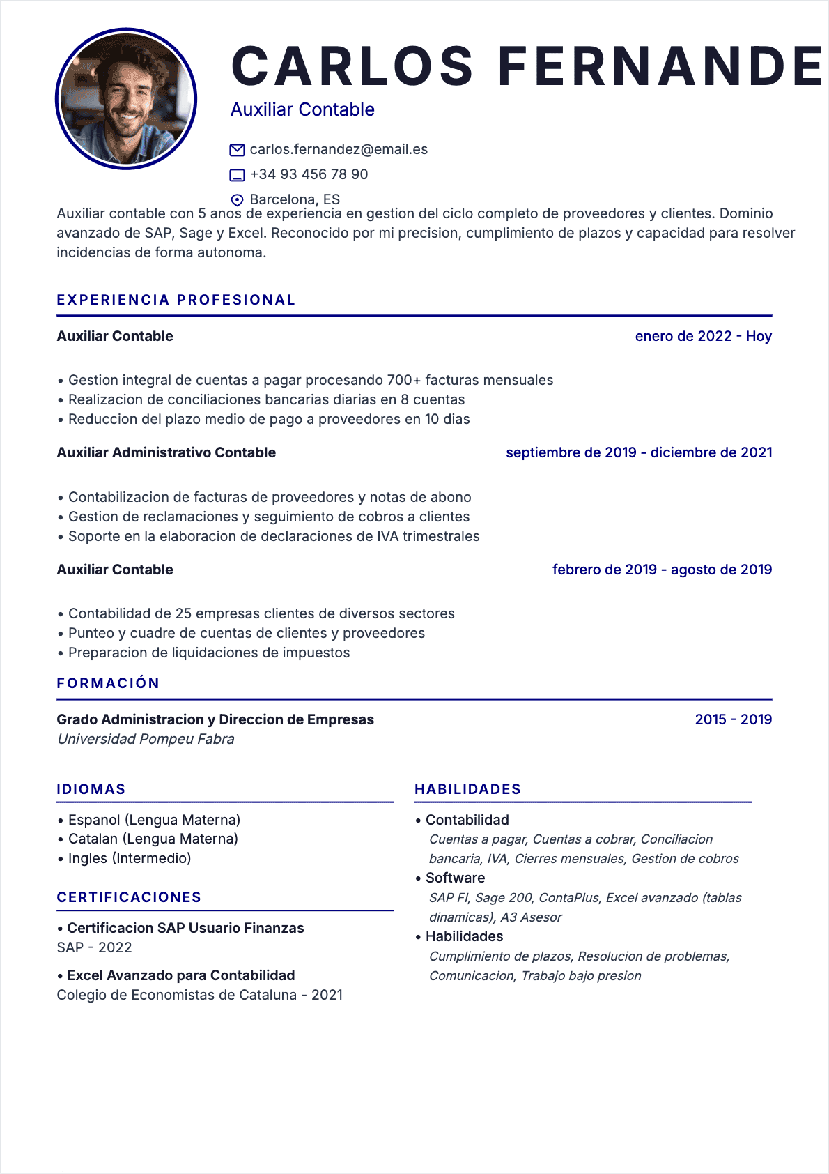 Auxiliar contable Confirmé - CV Auxiliar contable