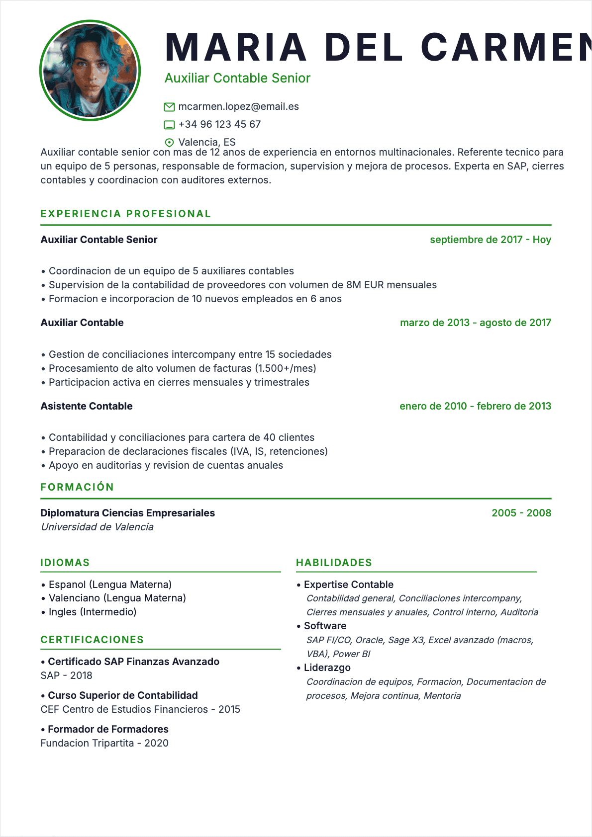 Auxiliar contable Senior - CV Auxiliar contable