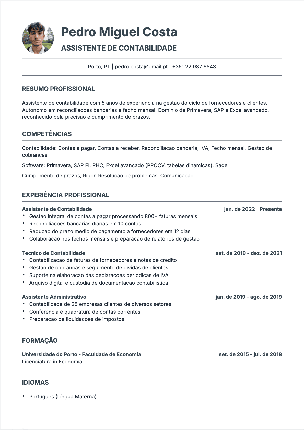 CV Auxiliar de contabilidade