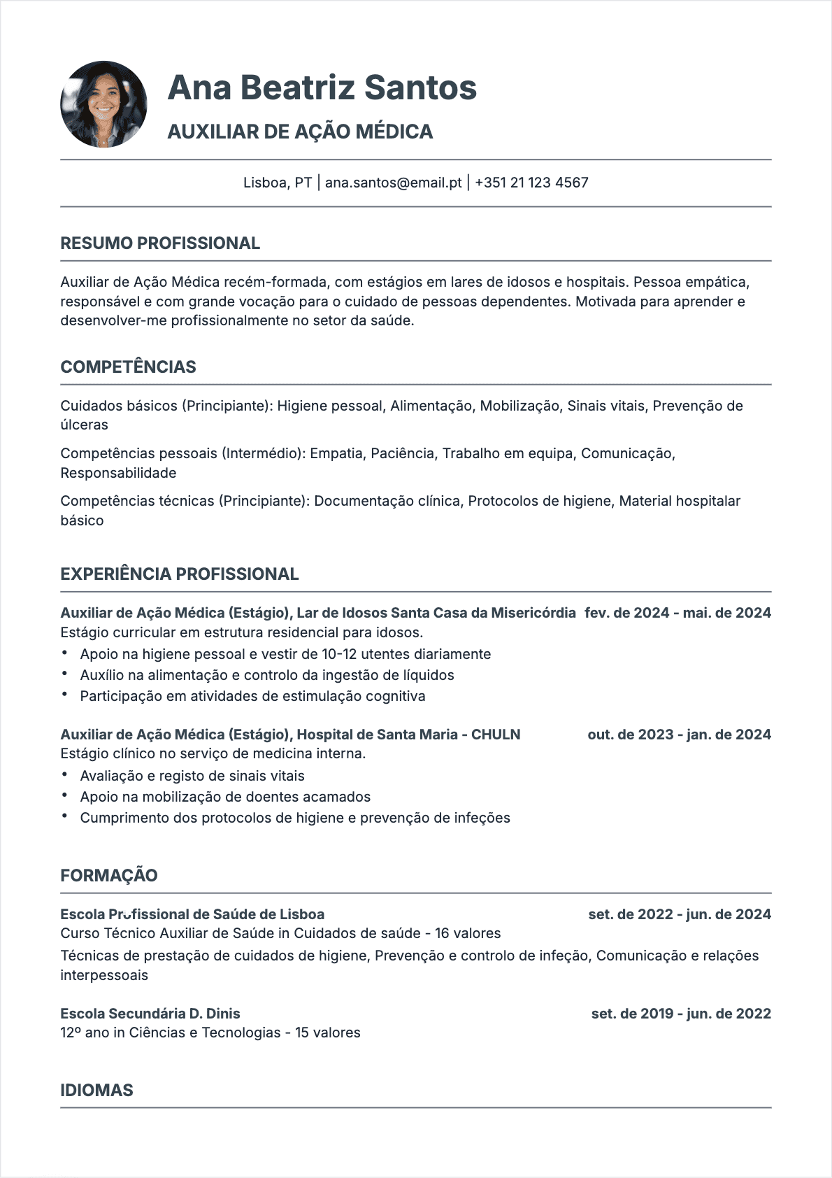 CV Auxiliar Saude Junior - CV Auxiliar Saude