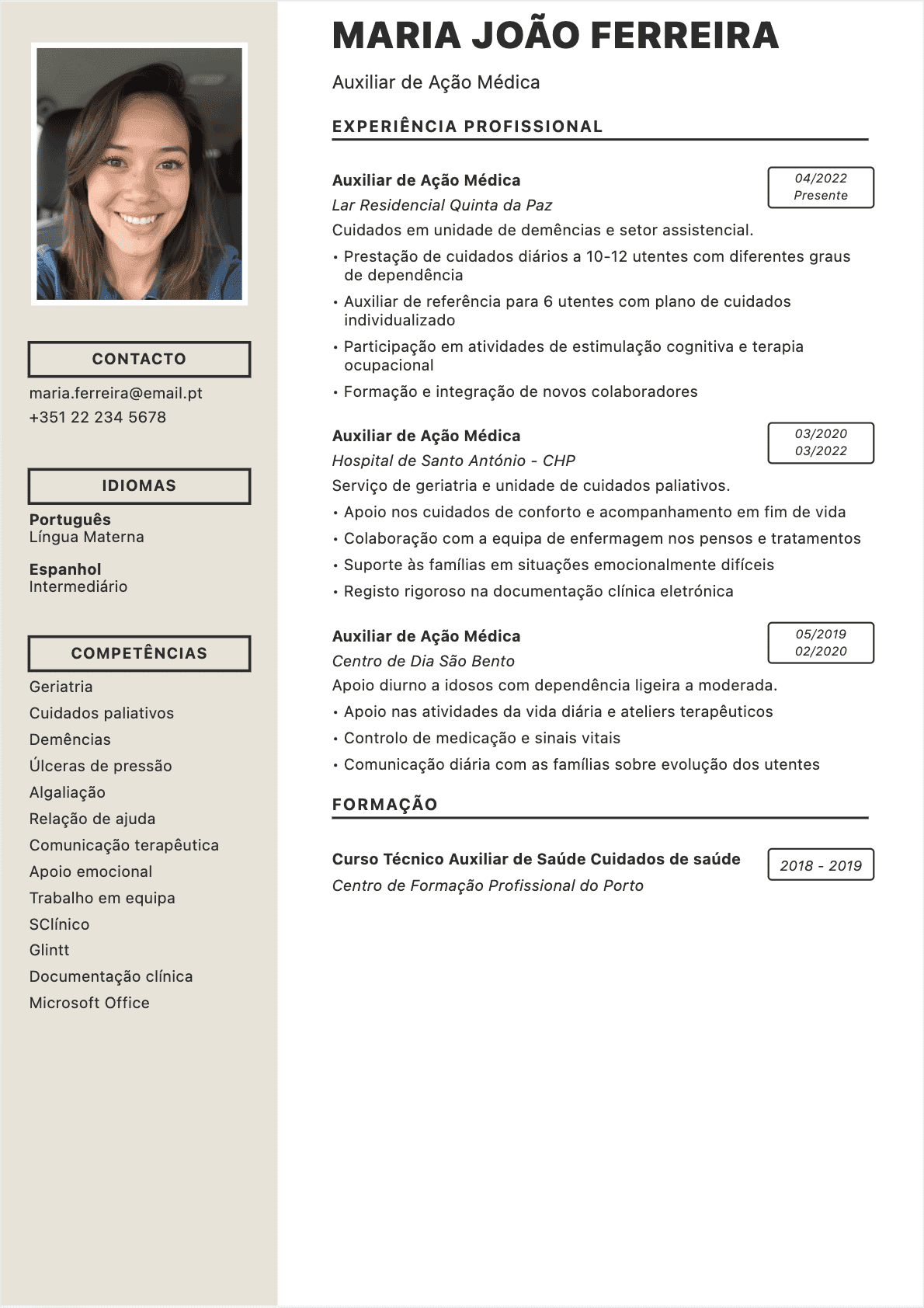 Auxiliar Saude Confirmé - CV Auxiliar Saude