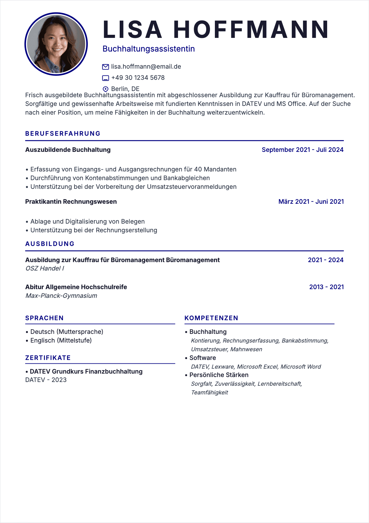 CV Buchhaltungsassistent Junior - Buchhaltungsassistent Lebenslauf