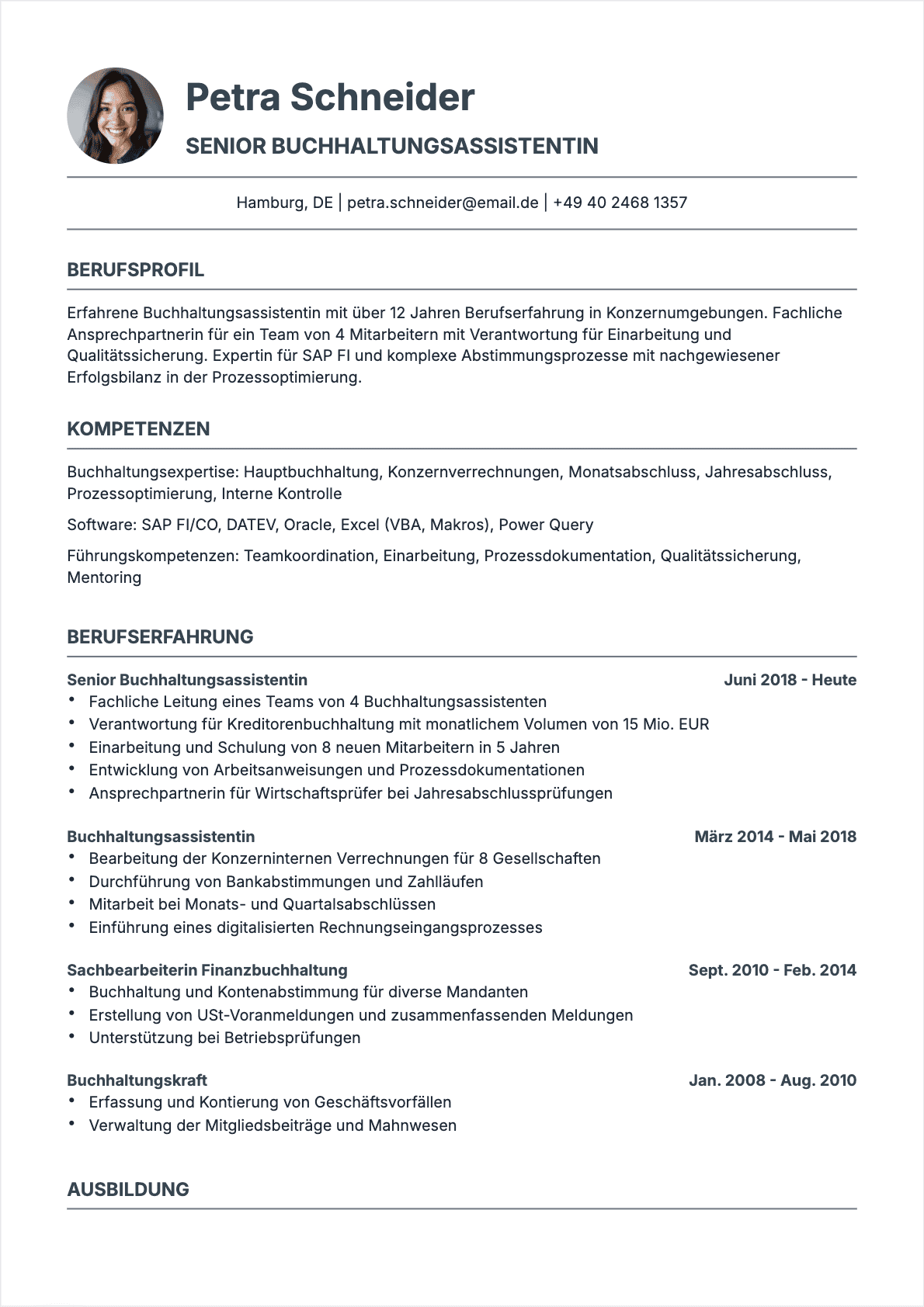 CV Buchhaltungsassistent Senior - Buchhaltungsassistent Lebenslauf