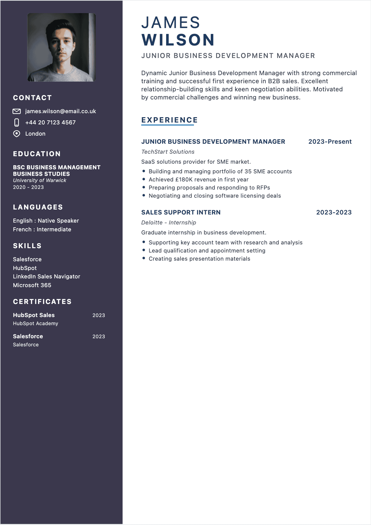 Resume Business Developer Junior - Business Developer Resume