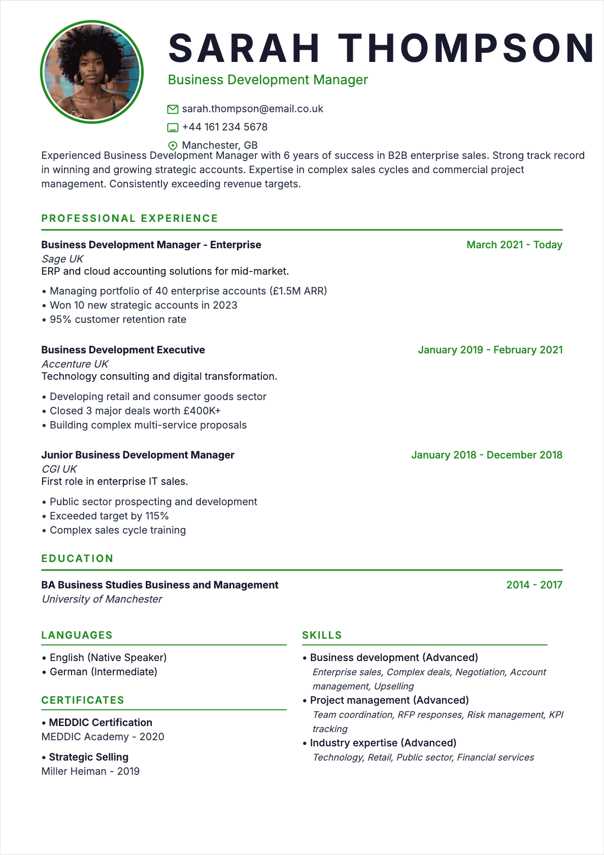 Business Developer Confirmé - Business Developer Resume
