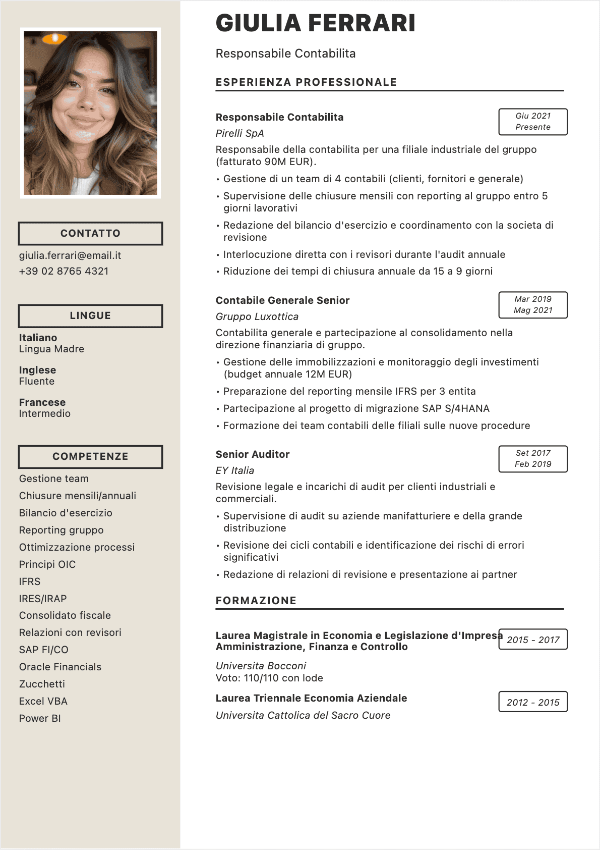 CV Capo contabile Confirmé - CV Capo contabile