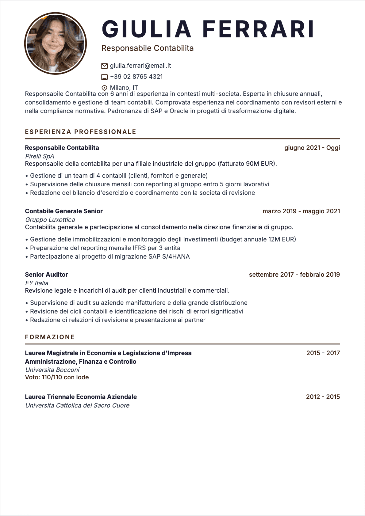 CV Capo contabile Confirmé - CV Capo contabile