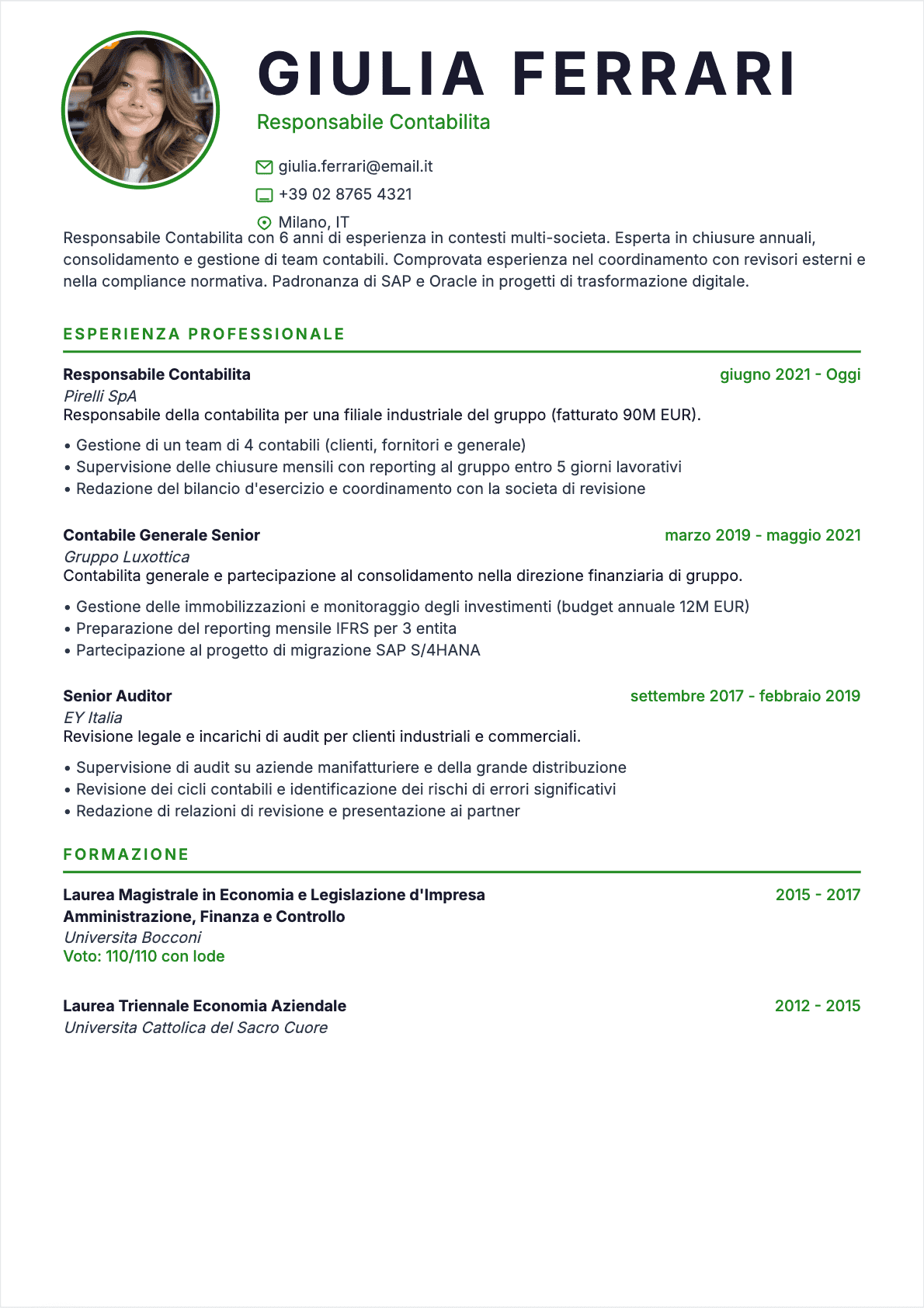 Capo contabile Confirmé - CV Capo contabile