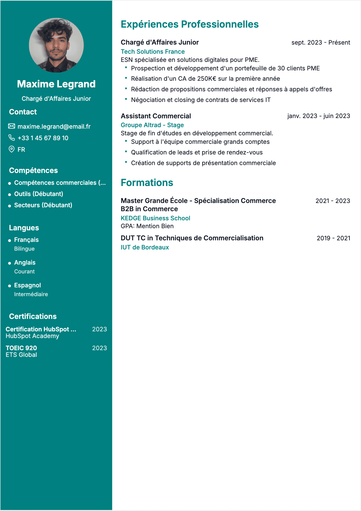 CV Chargé d'affaires Junior - CV Chargé d'affaires