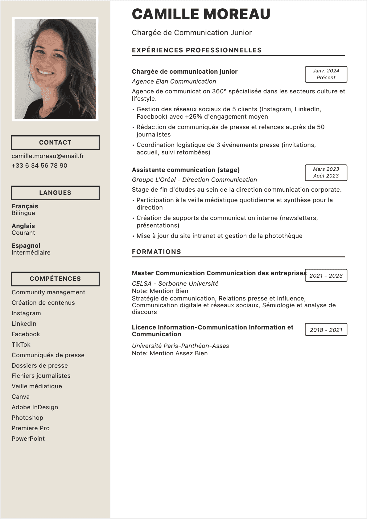 Chargé de communication Junior - CV Chargé de communication
