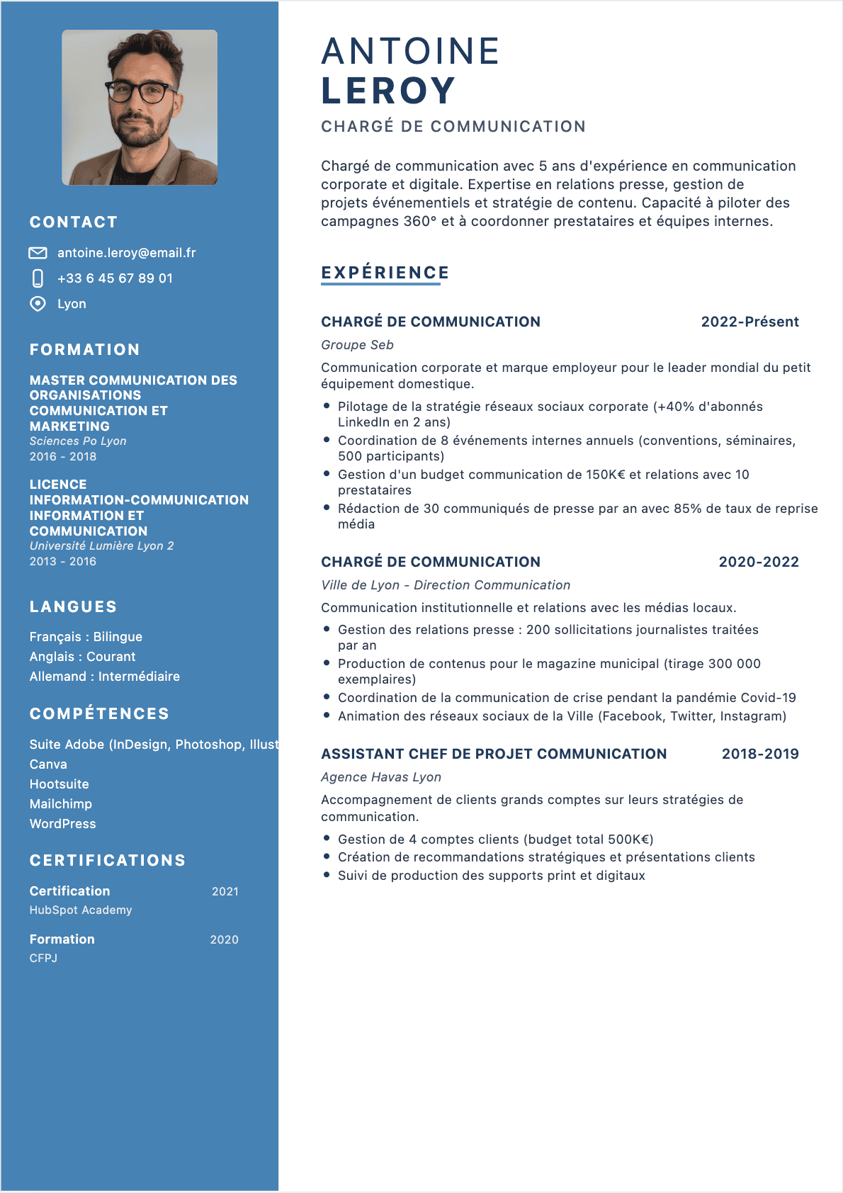 Chargé de communication Confirmé - CV Chargé de communication
