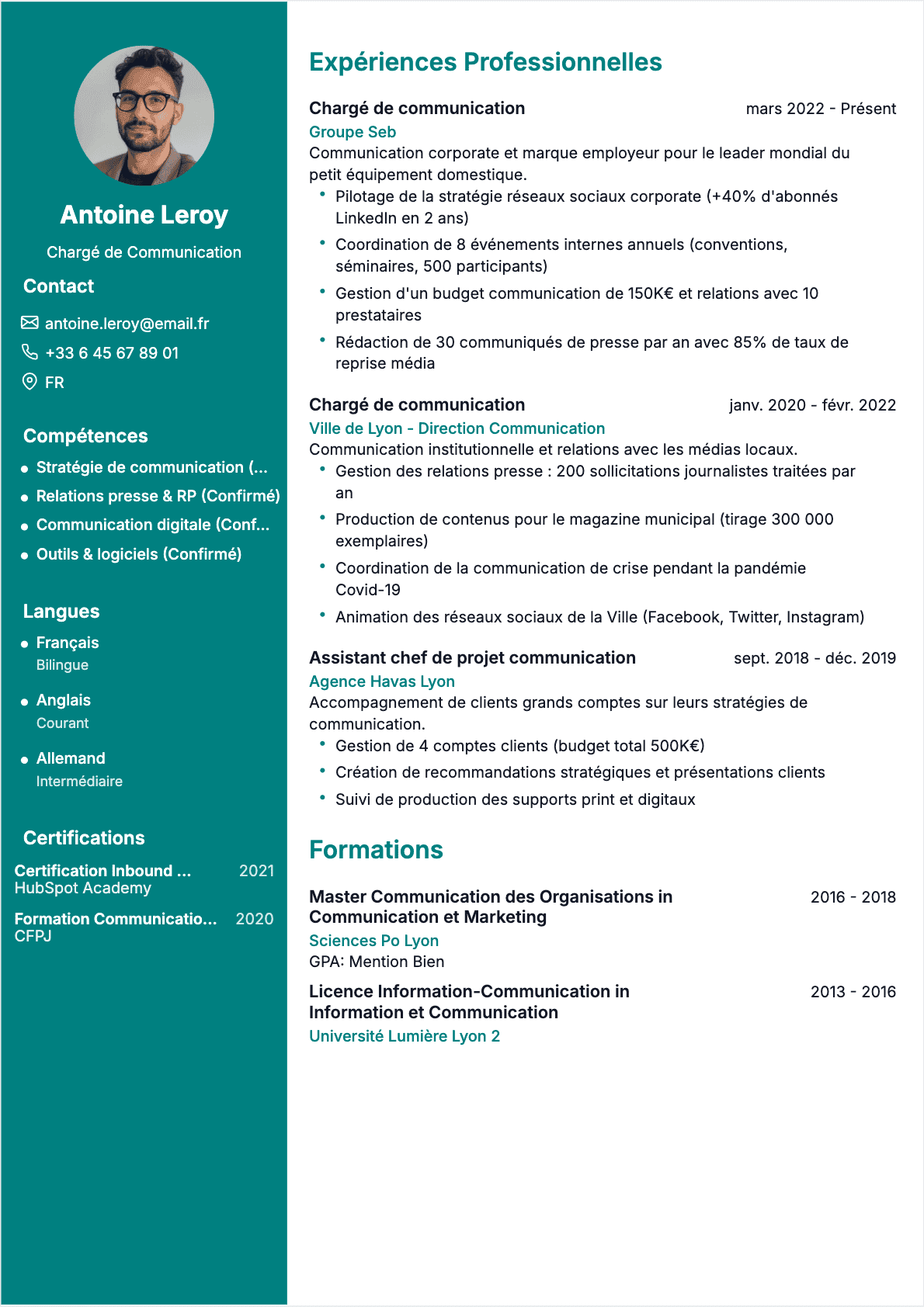 Chargé de communication Confirmé - CV Chargé de communication