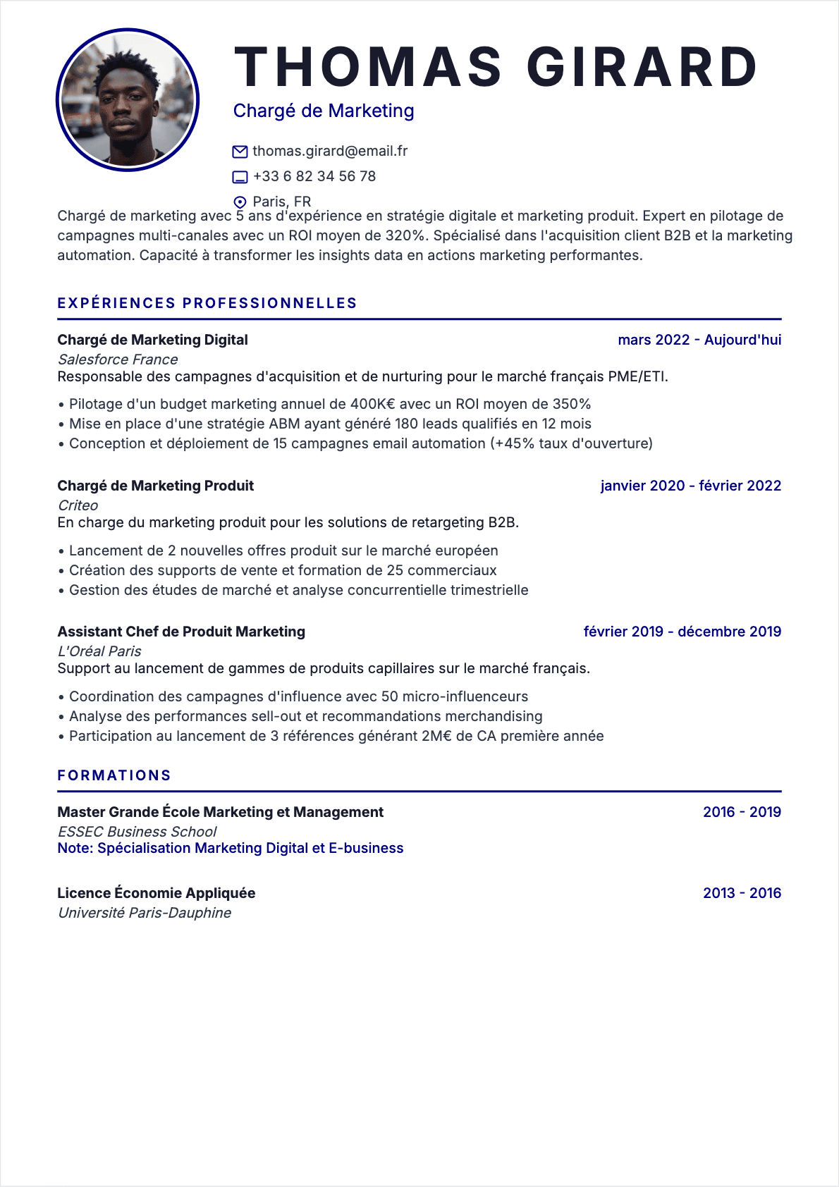 Chargé de marketing Confirmé - CV Chargé de marketing