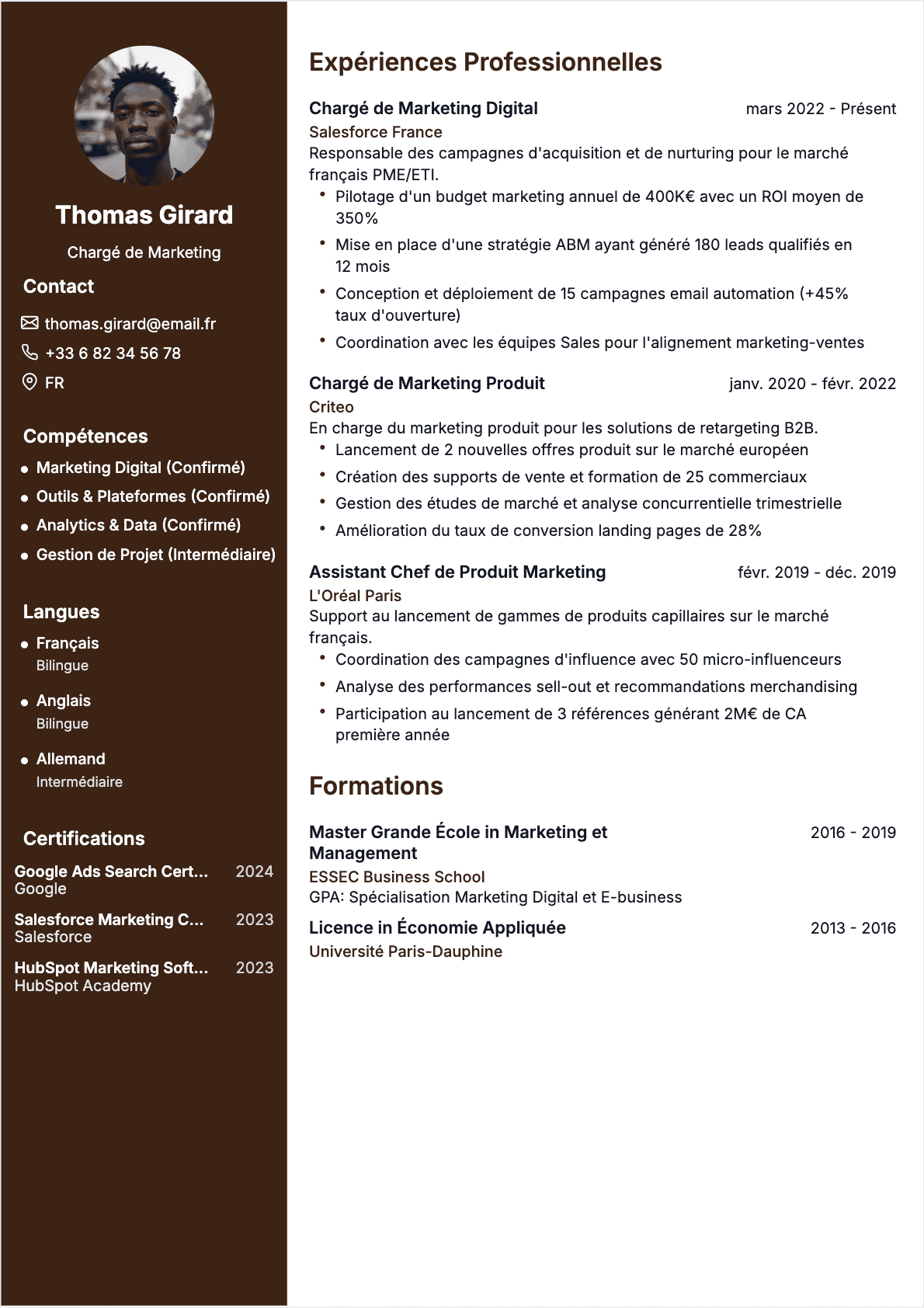 Chargé de marketing Confirmé - CV Chargé de marketing