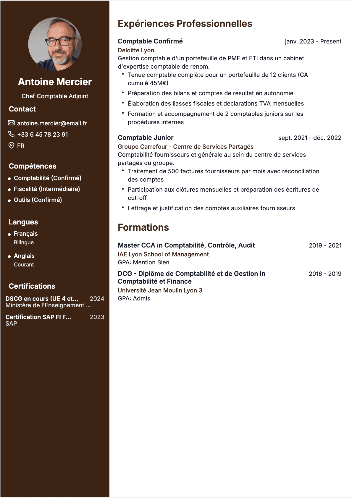 Chef comptable Junior - CV Chef comptable
