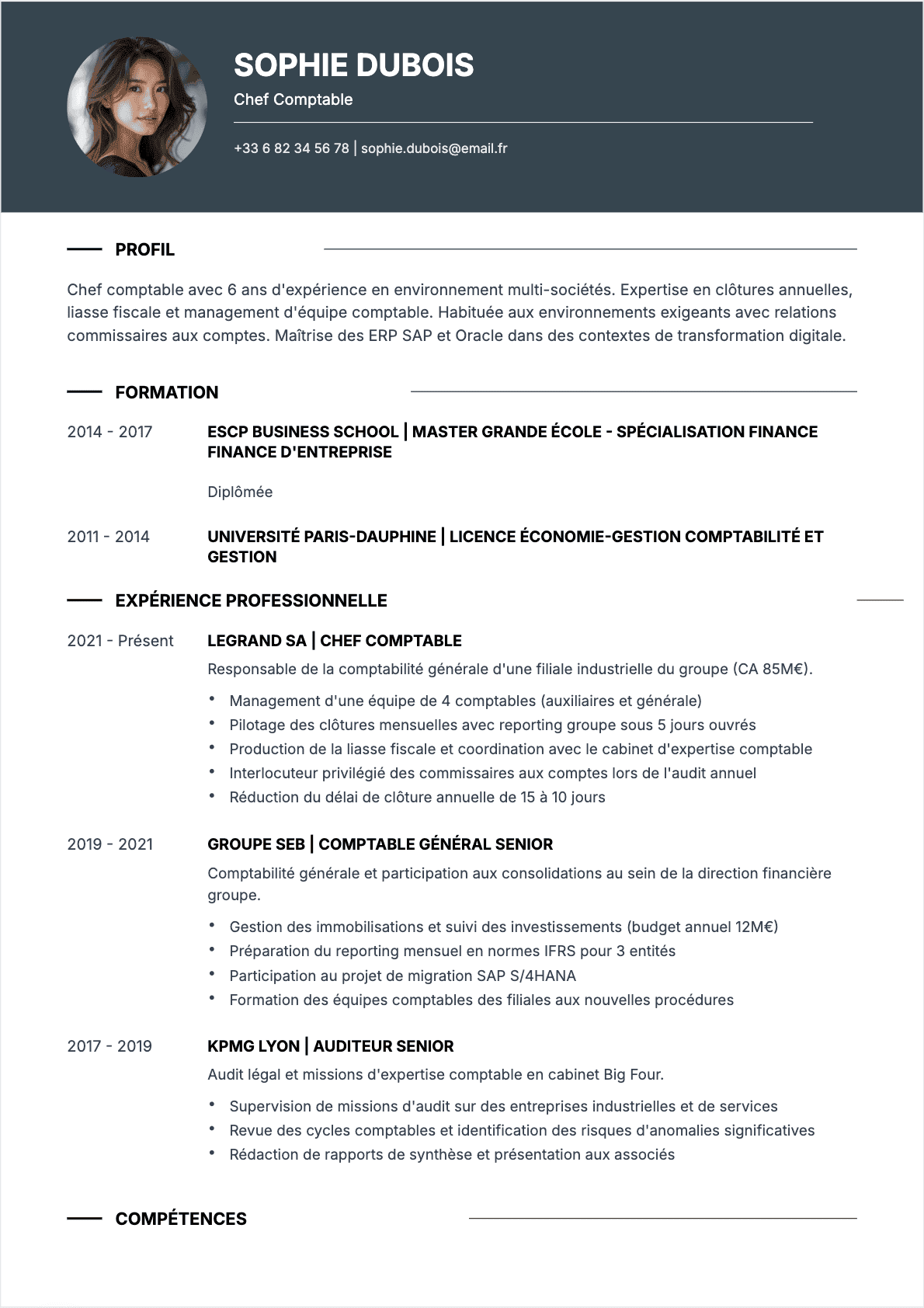 Chef comptable Confirmé - CV Chef comptable