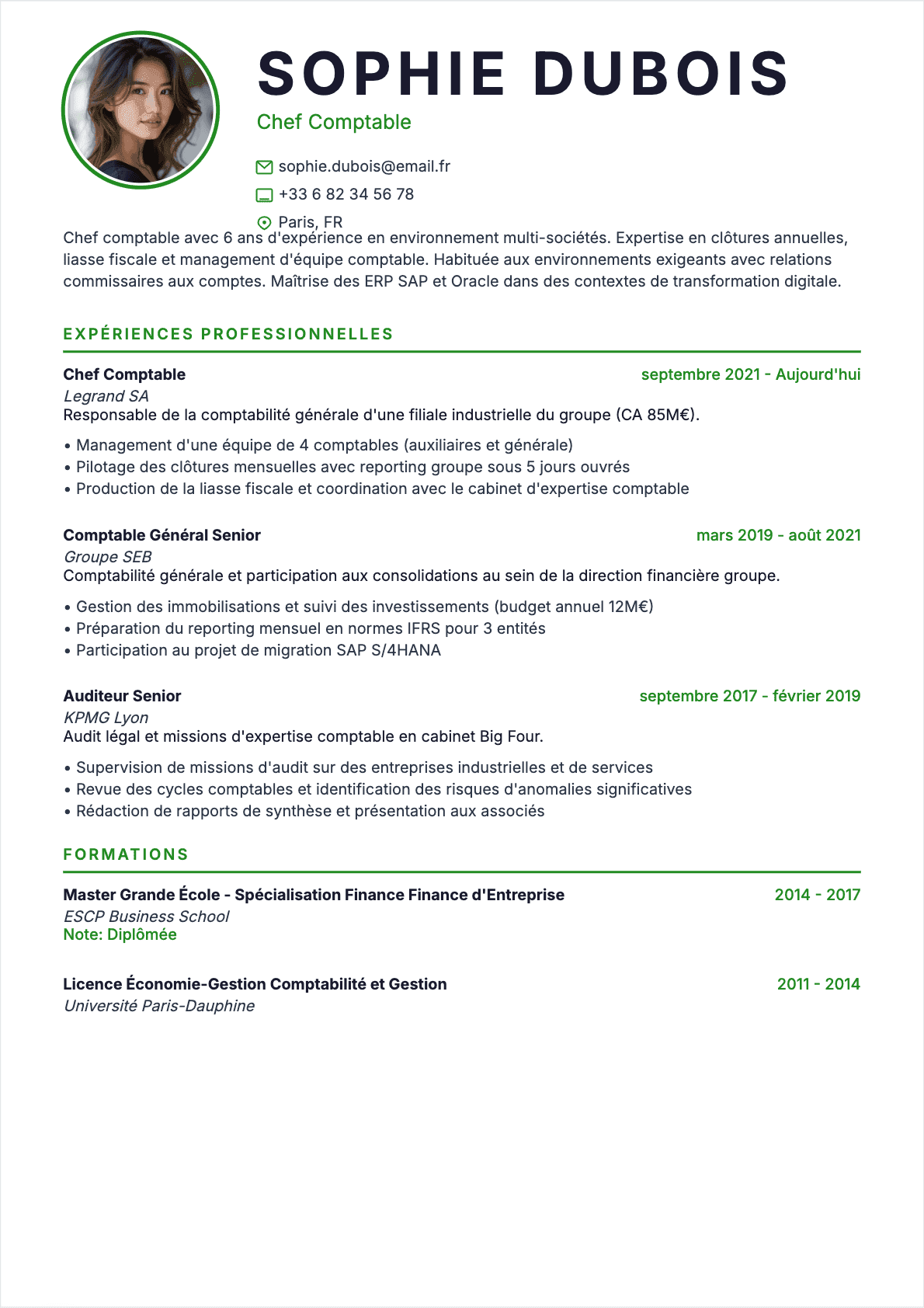 CV Chef comptable