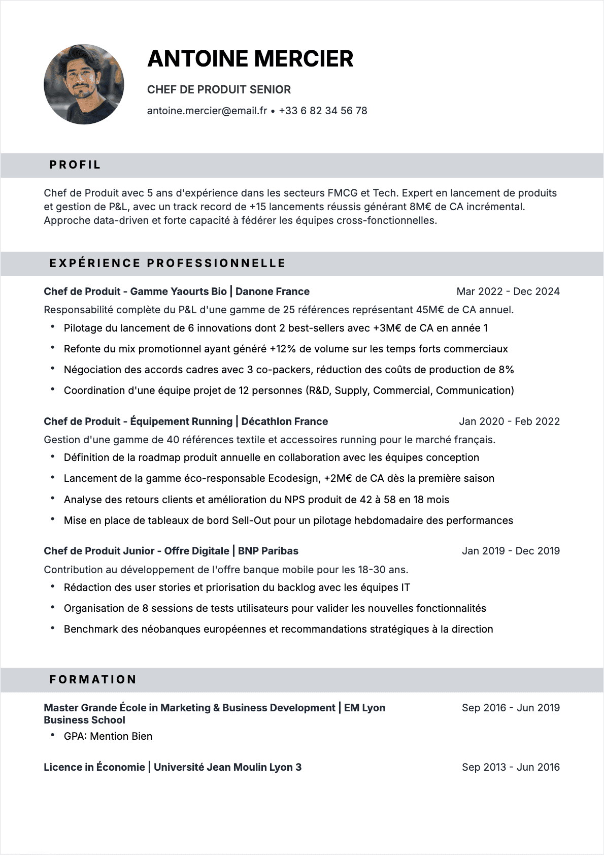 Chef de produit Confirmé - CV Chef de produit