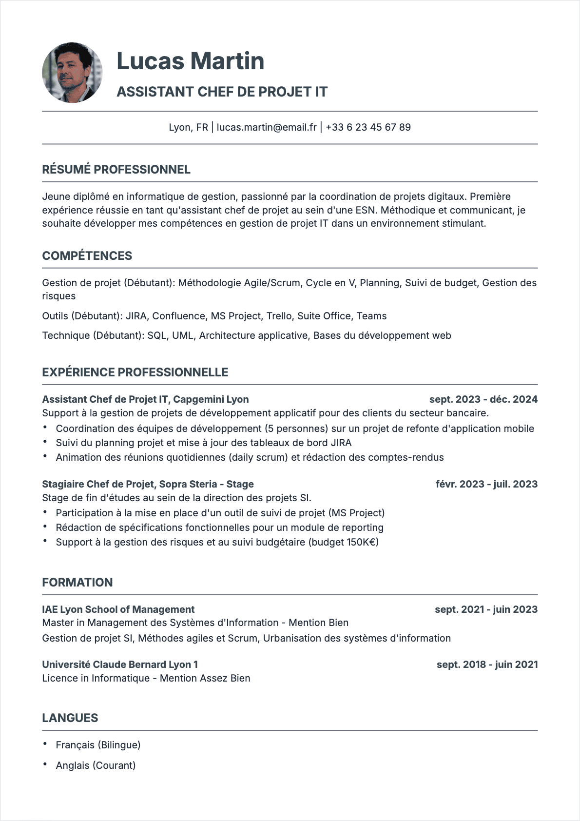 CV Chef de projet IT Junior - CV Chef de projet IT