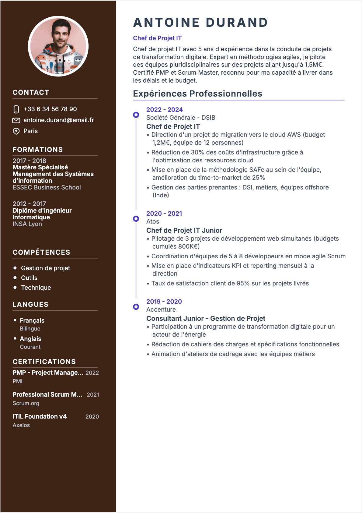 Chef de projet IT Confirmé - CV Chef de projet IT