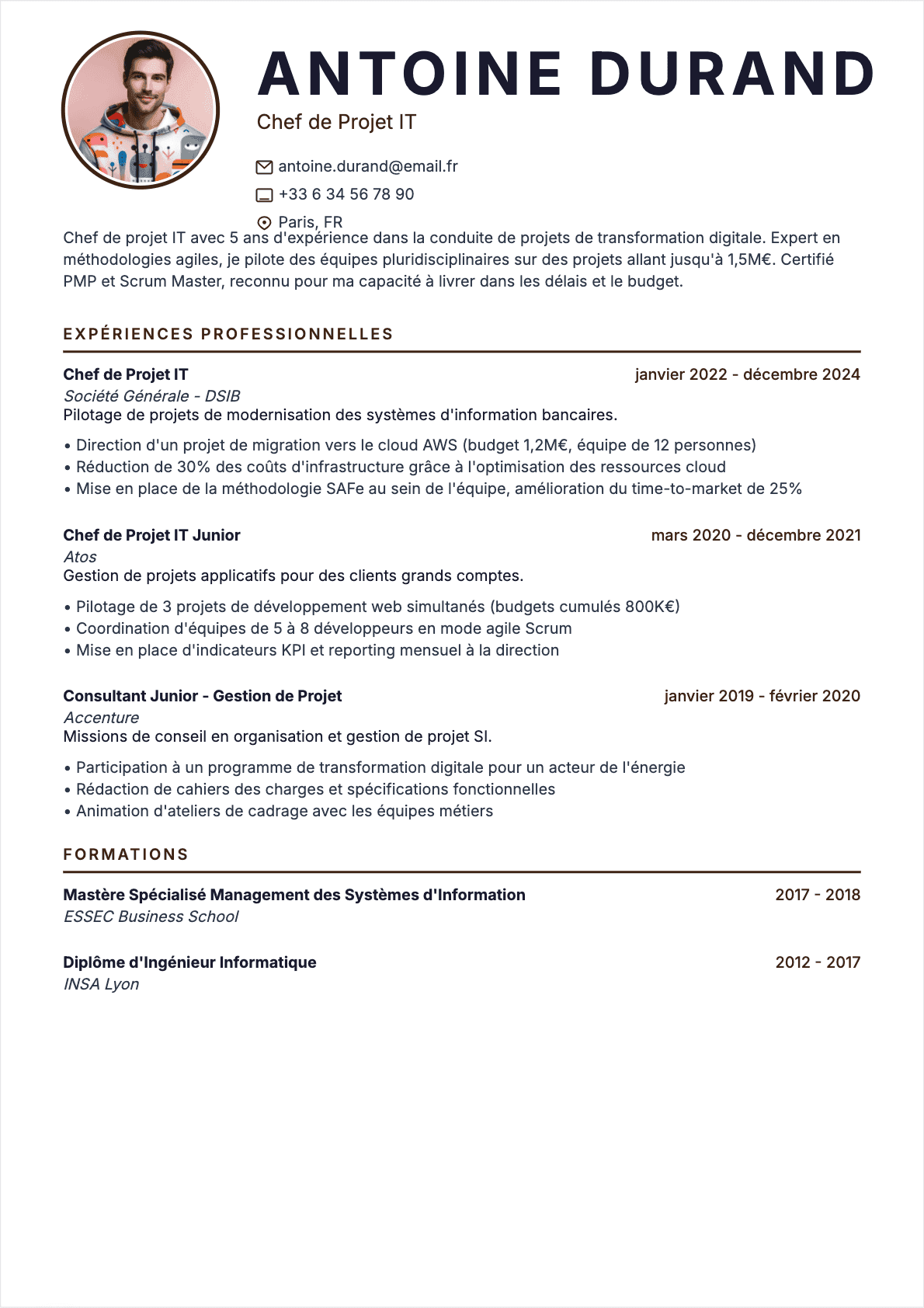 CV Chef de projet IT Confirmé - CV Chef de projet IT
