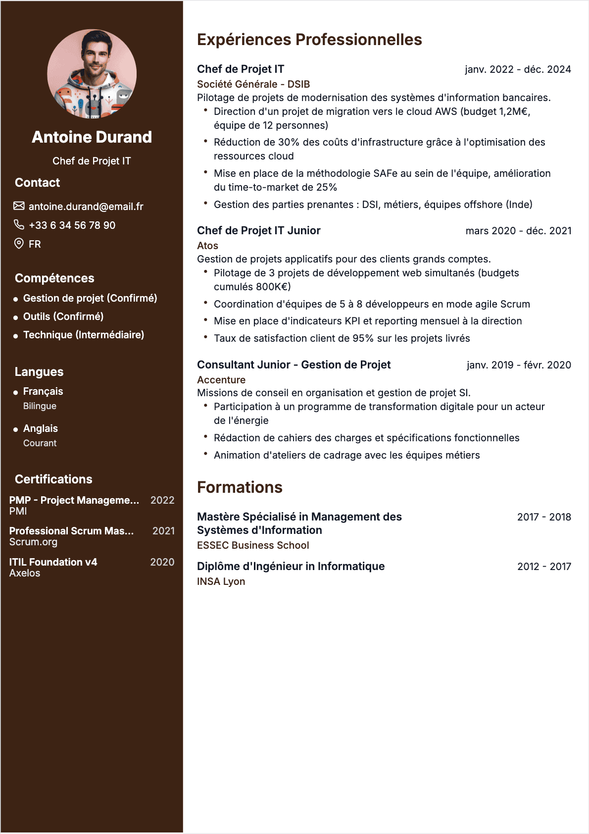 Chef de projet IT Confirmé - CV Chef de projet IT