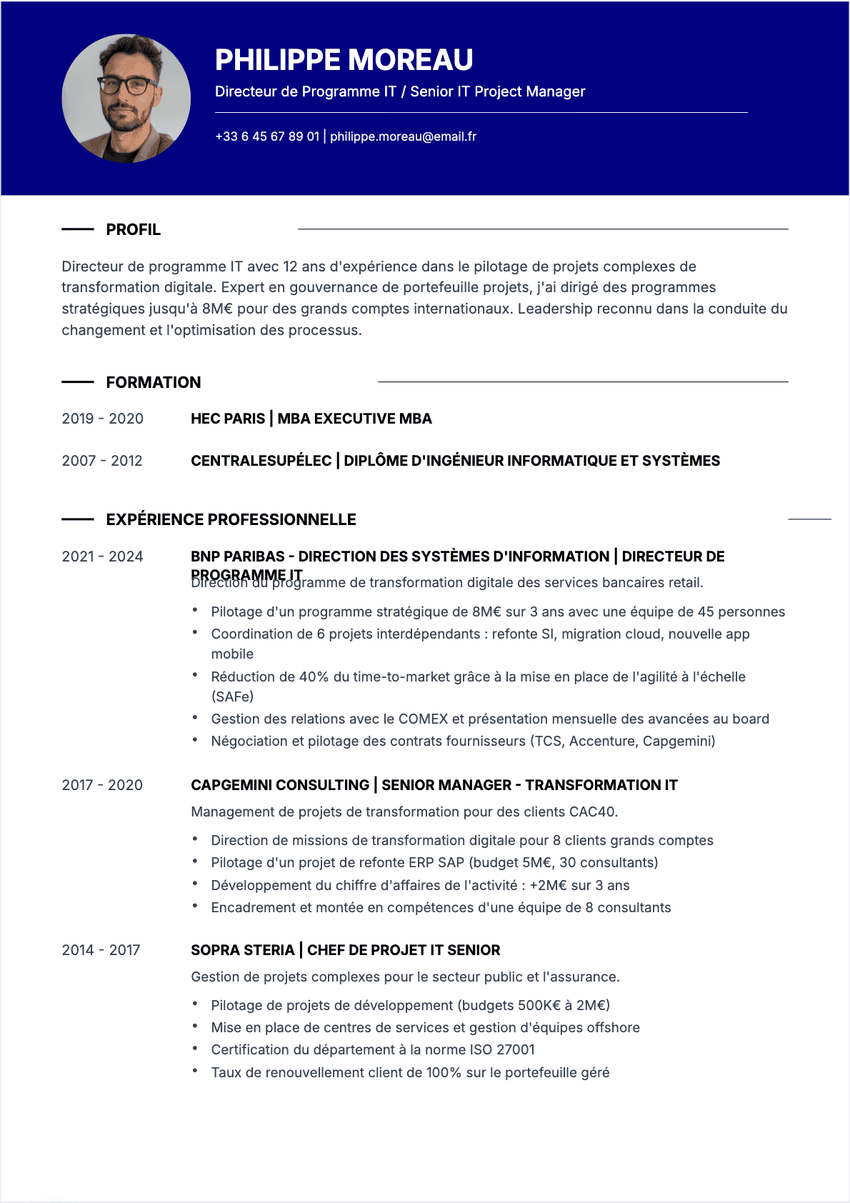 Chef de projet IT Senior - CV Chef de projet IT