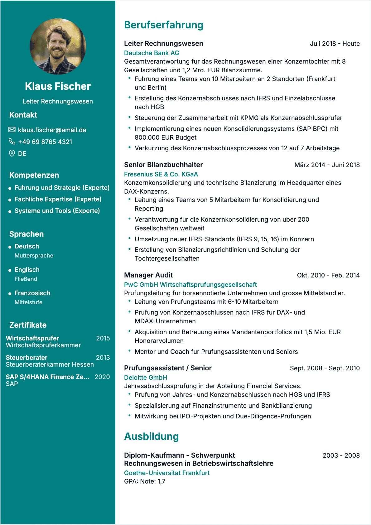 Chefbuchhalter Senior - Chefbuchhalter Lebenslauf