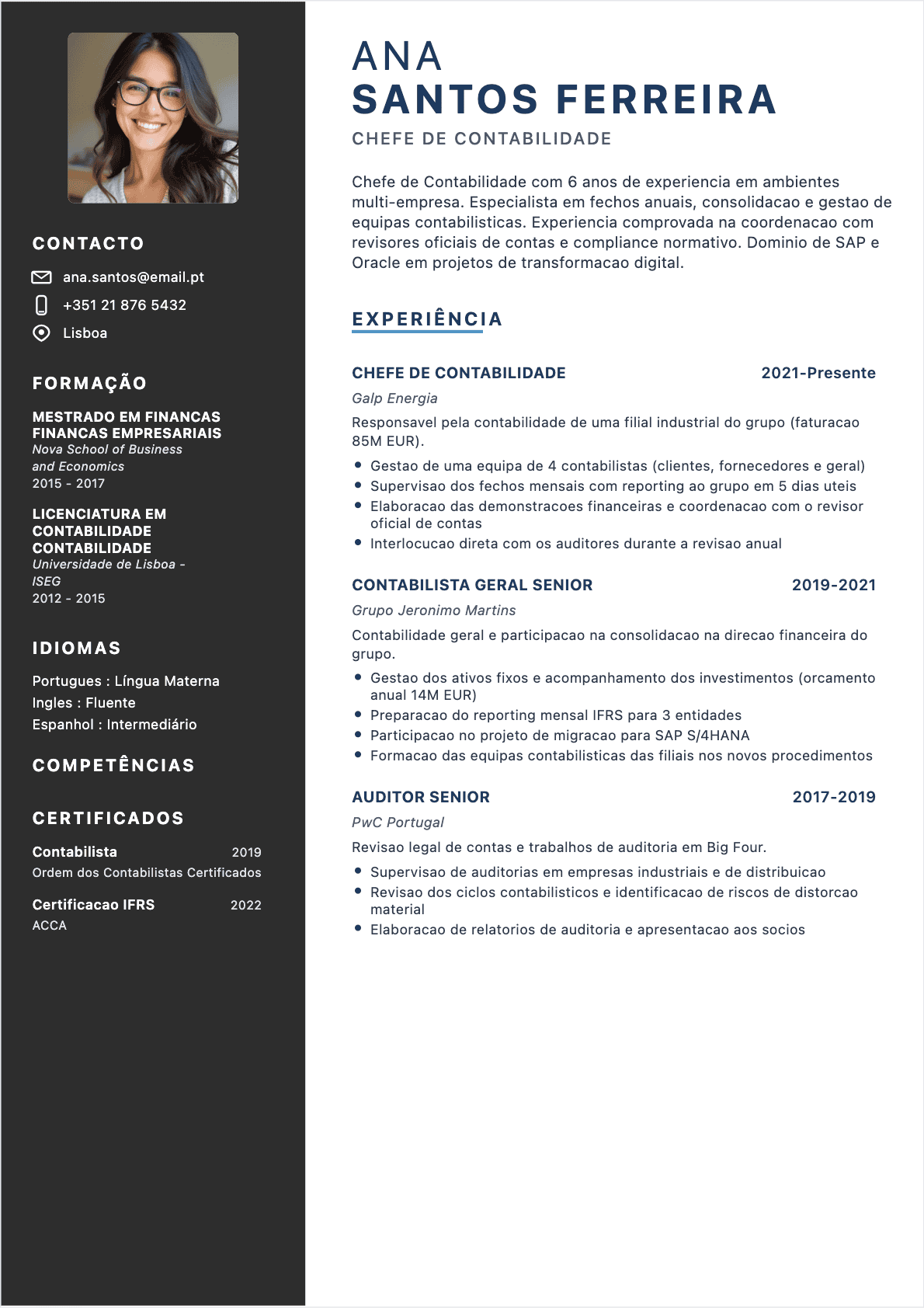 Chefe de contabilidade Confirmé - CV Chefe de contabilidade