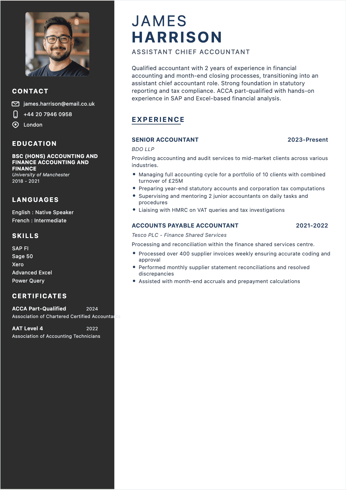 Chief Accountant Junior - Chief Accountant Resume