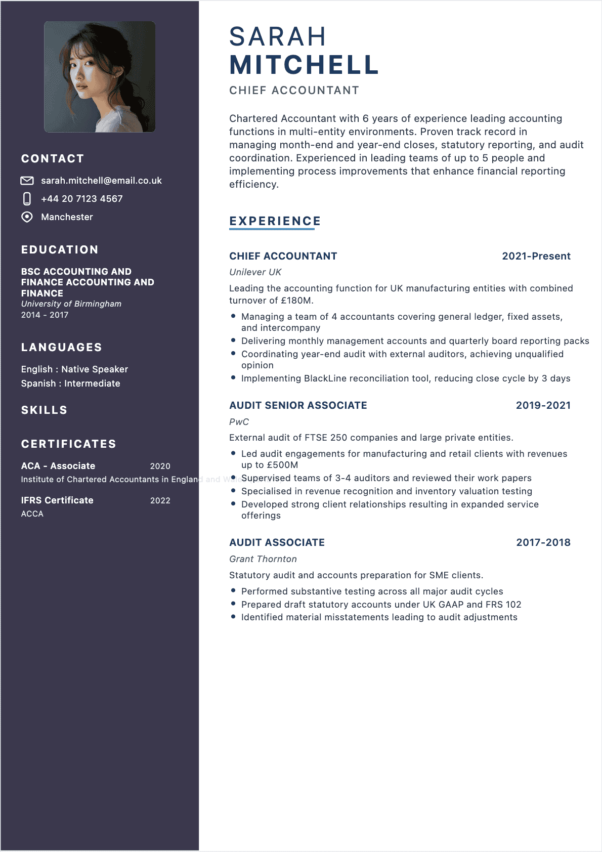 Resume Chief Accountant Confirmé - Chief Accountant Resume
