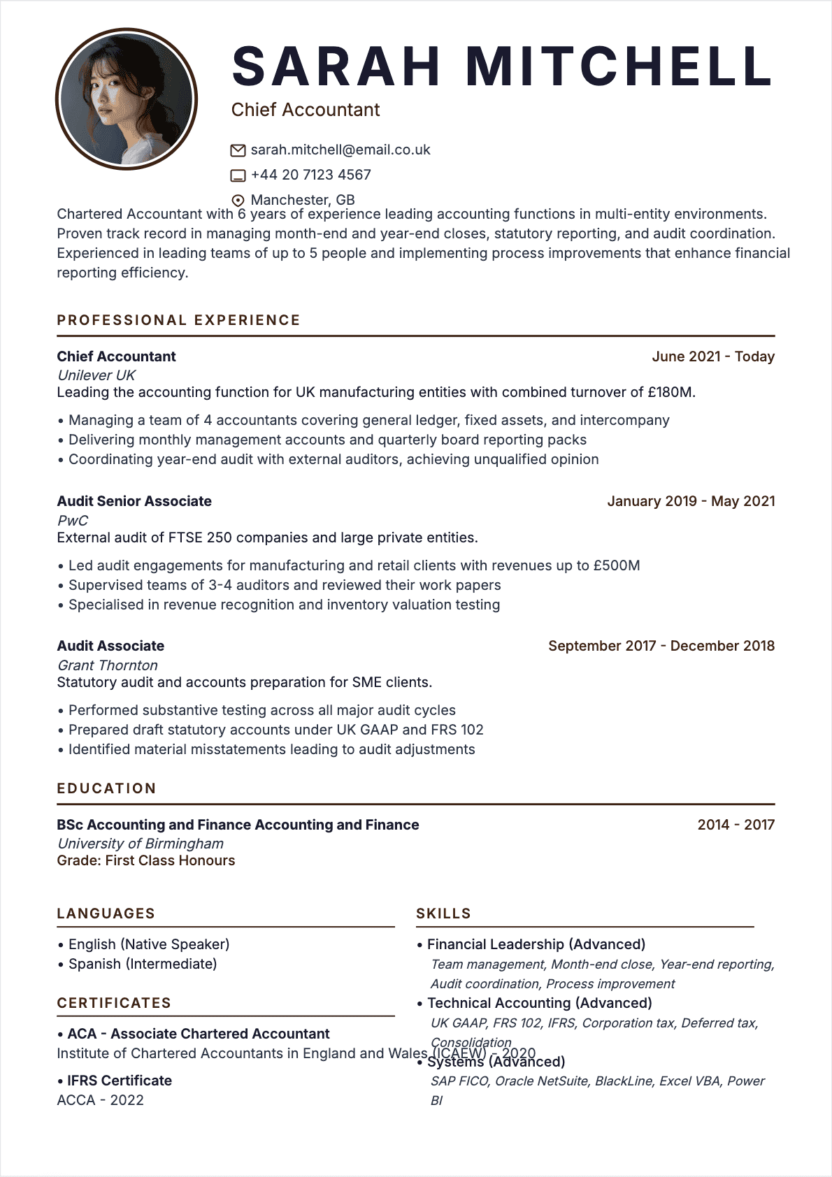 CV Chief Accountant